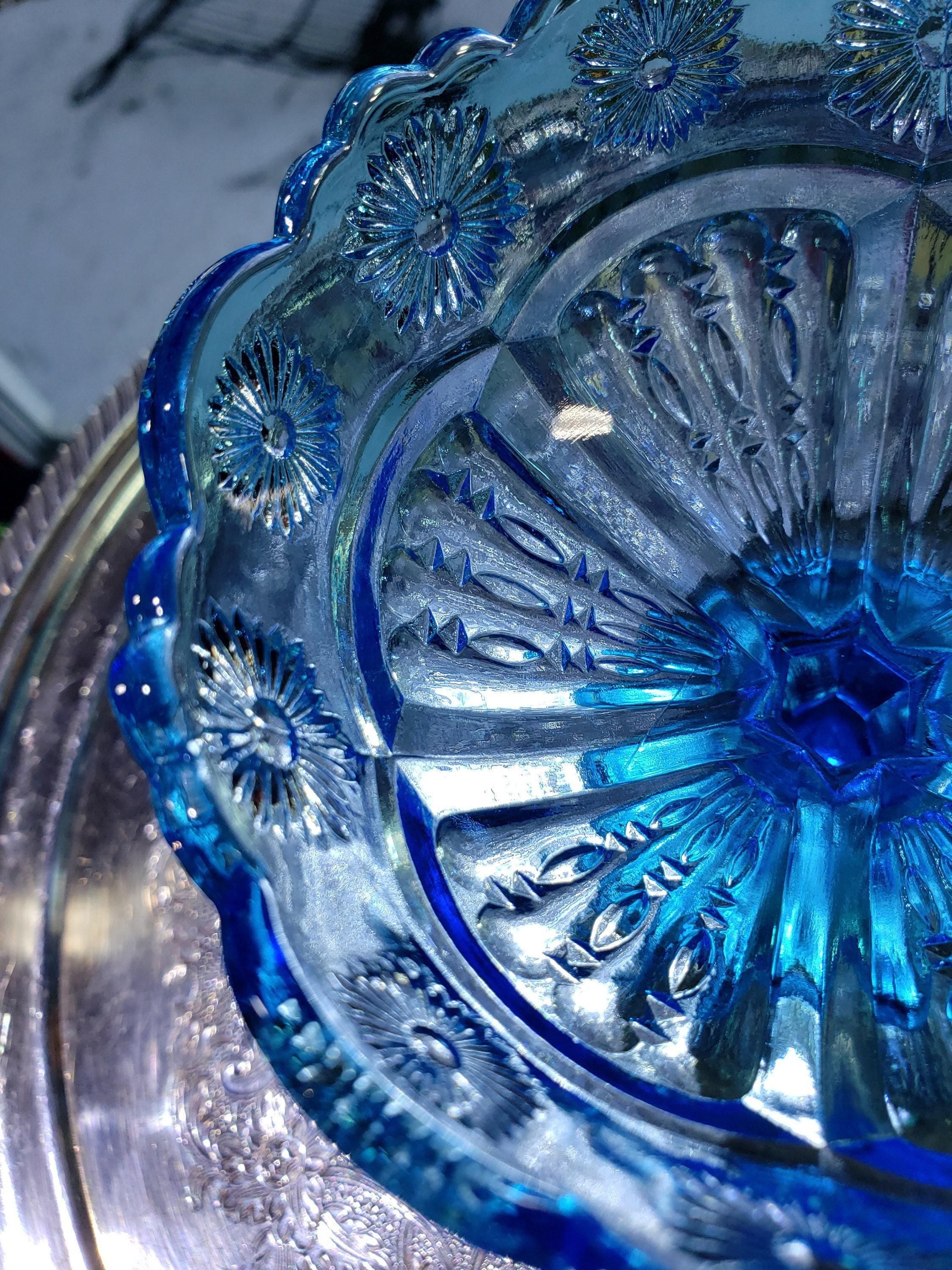 Blue Glass Comport: Floral Collectible Dish