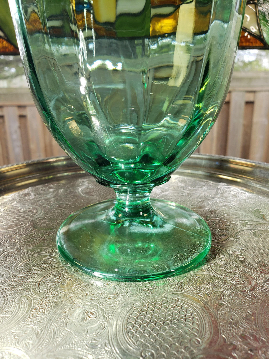 Green Glass Candy Jar: New Martinsville - Lidded 1900s Decor