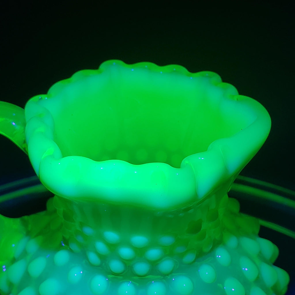 Uranium Glass Fenton Hobnail Syrup Jug - Topaz Opalescent Glass