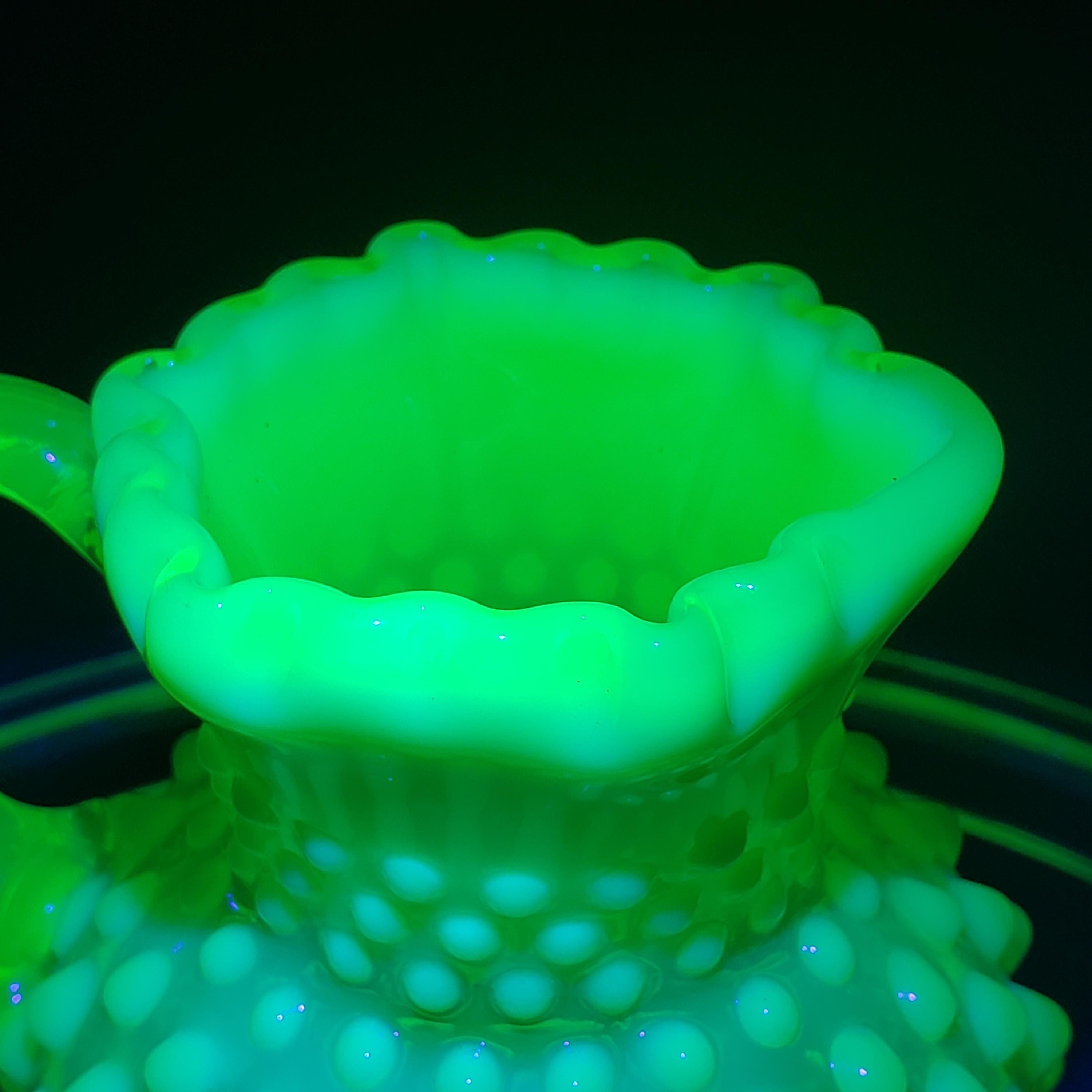 Uranium Glass Fenton Hobnail Syrup Jug - Topaz Opalescent Glass