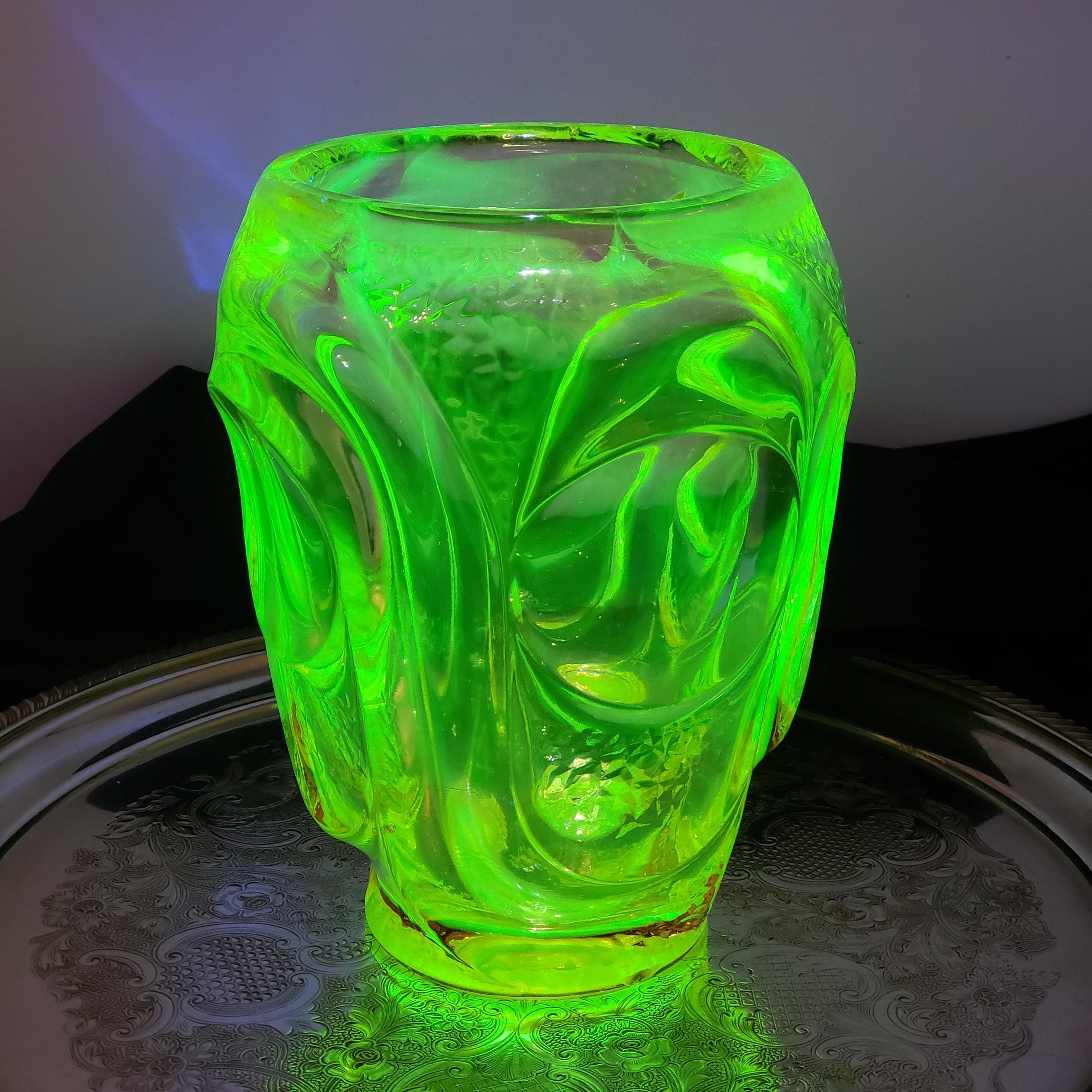 Uranium Glass Vase: Pink & Green Atlas, 1930s Art Deco