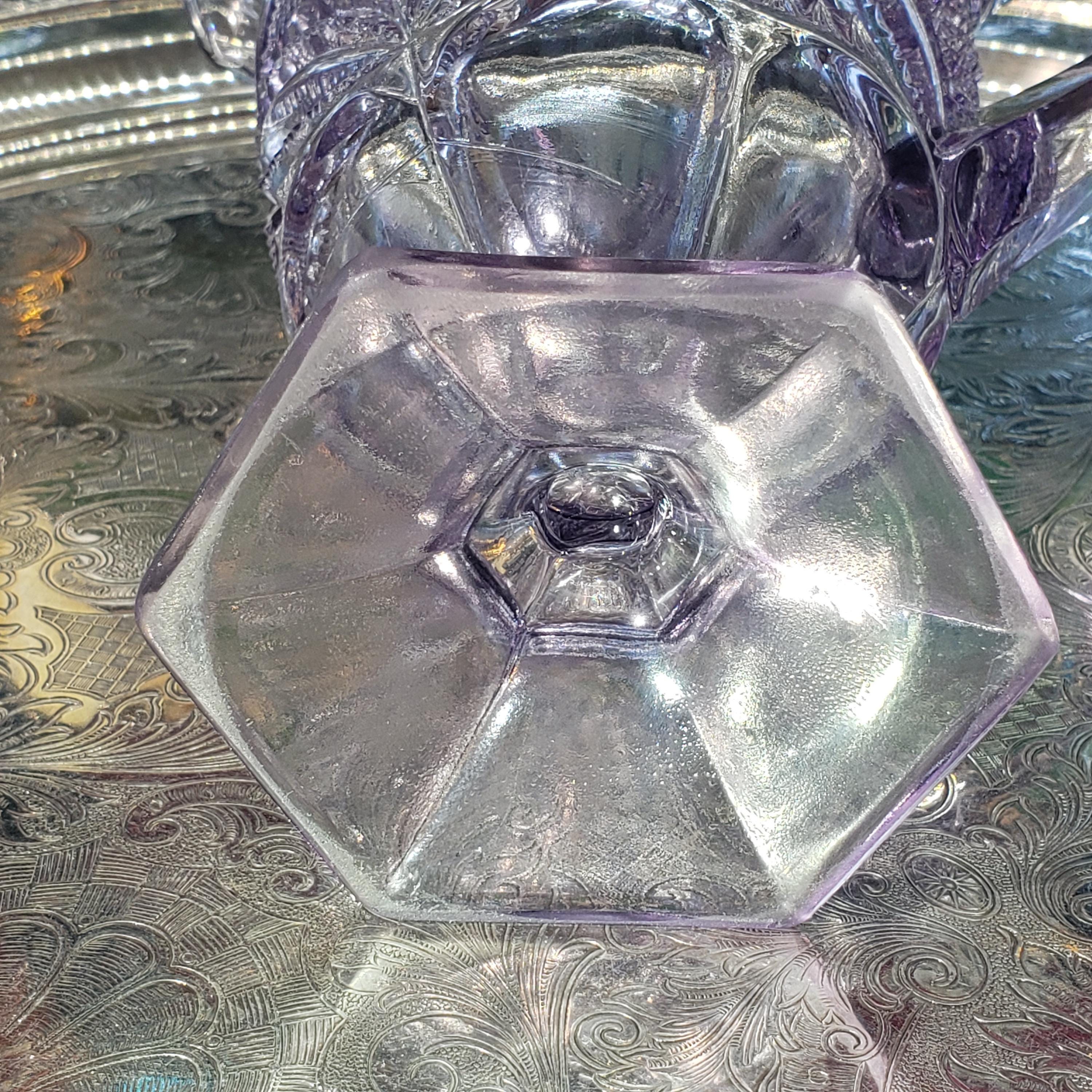 Purple Glass Pitcher - Pattee Cross Pattern, 9 Inch