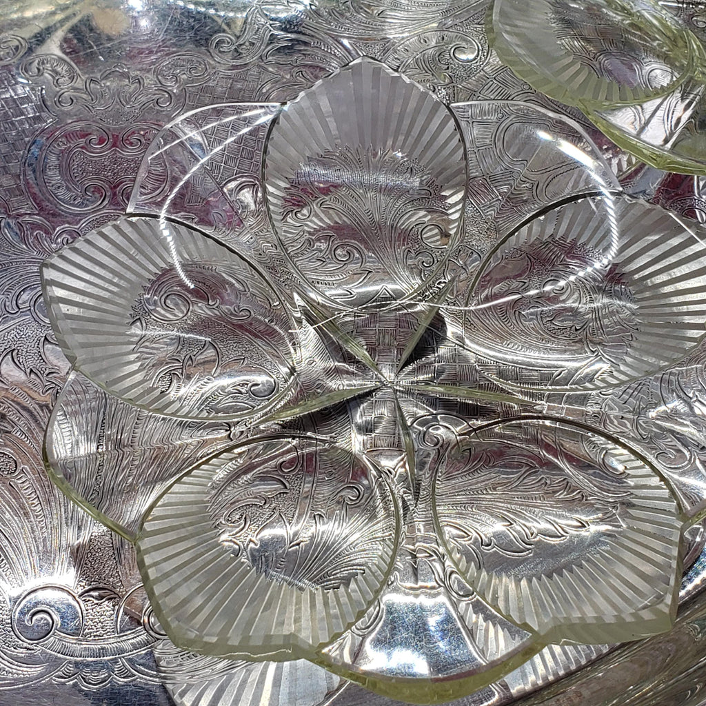 Art Deco Plate Set - Yellow Flower Shape Glassware