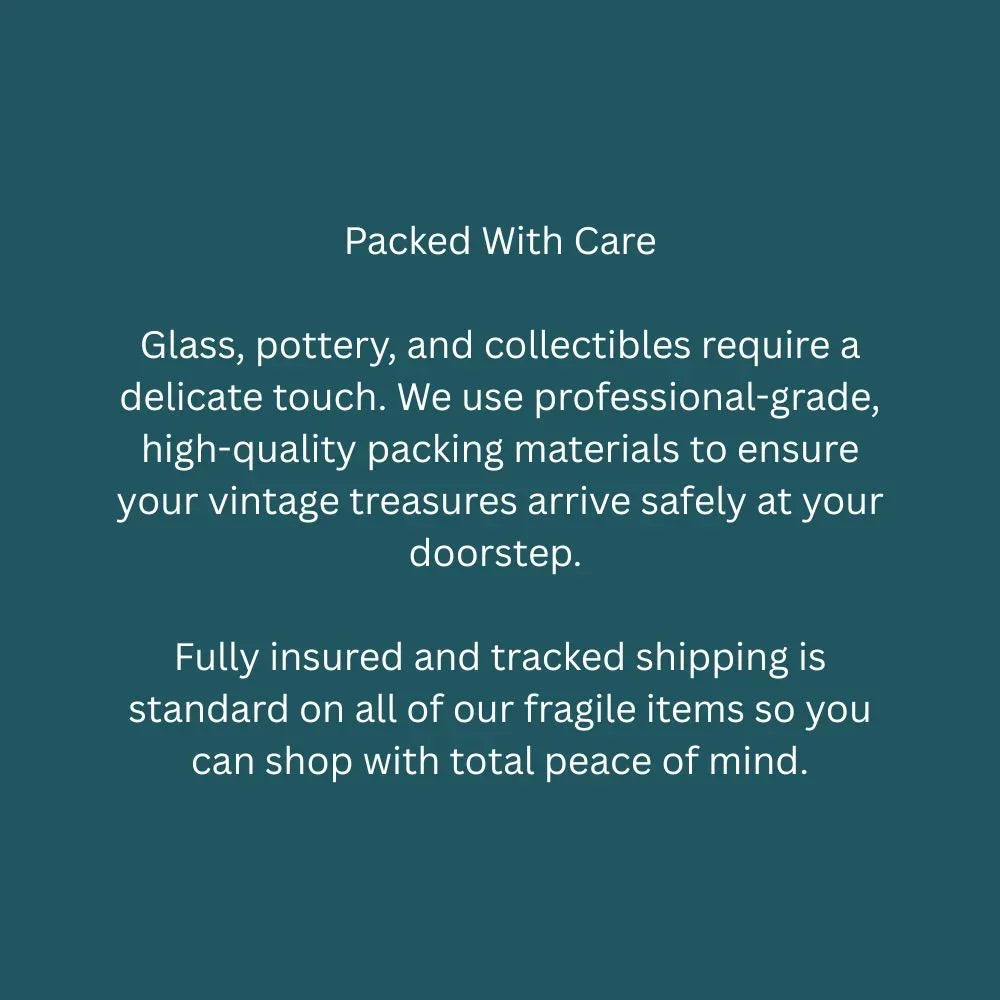 Text graphic explaining professional packing and insured shipping for fragile vintage collectibles.