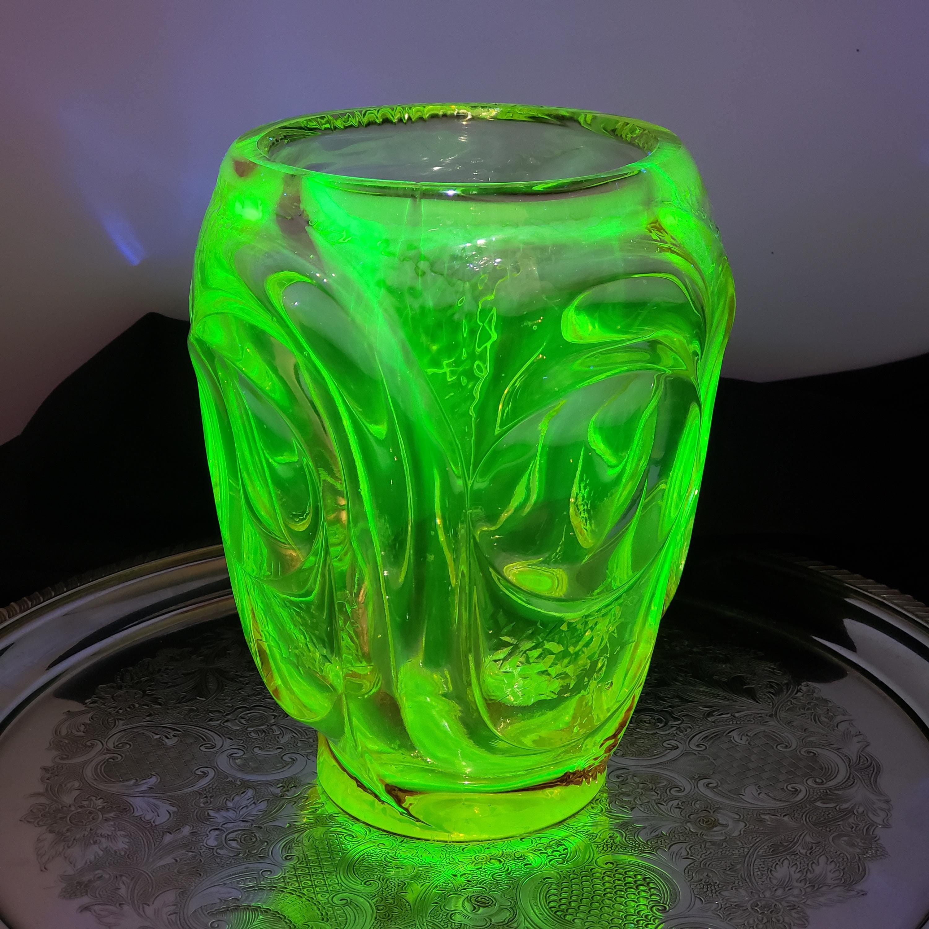 Uranium Glass Vase: Pink & Green Atlas, 1930s Art Deco
