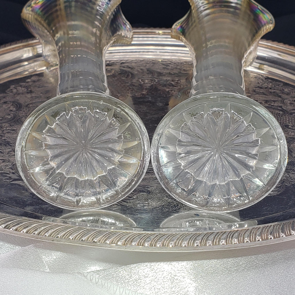 Carnival Glass Vases: Ripple Pattern - Iridescent White
