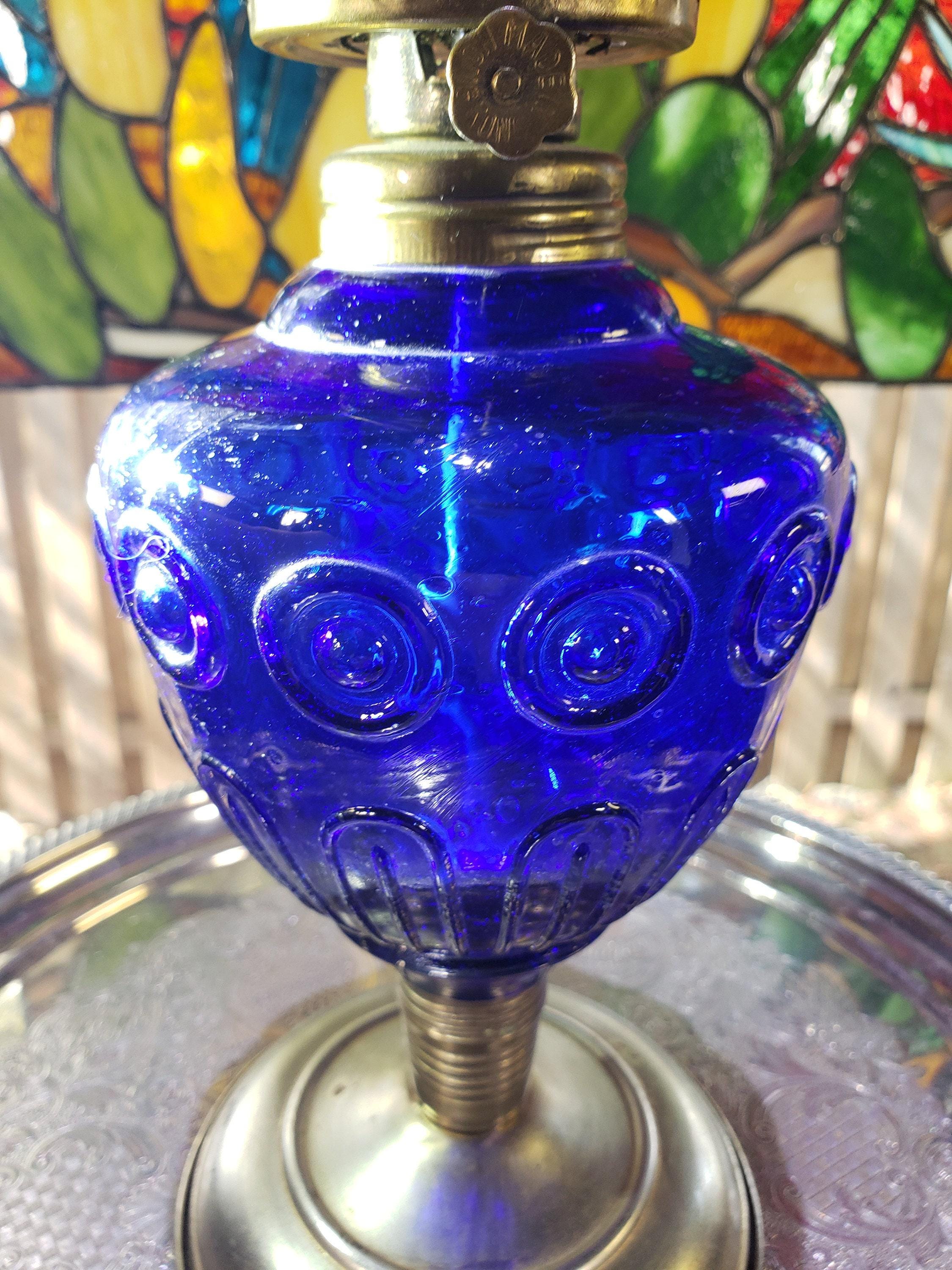 Cobalt Blue Oil Lamp - Bulls Eye Glass with Pie Crust Chimney