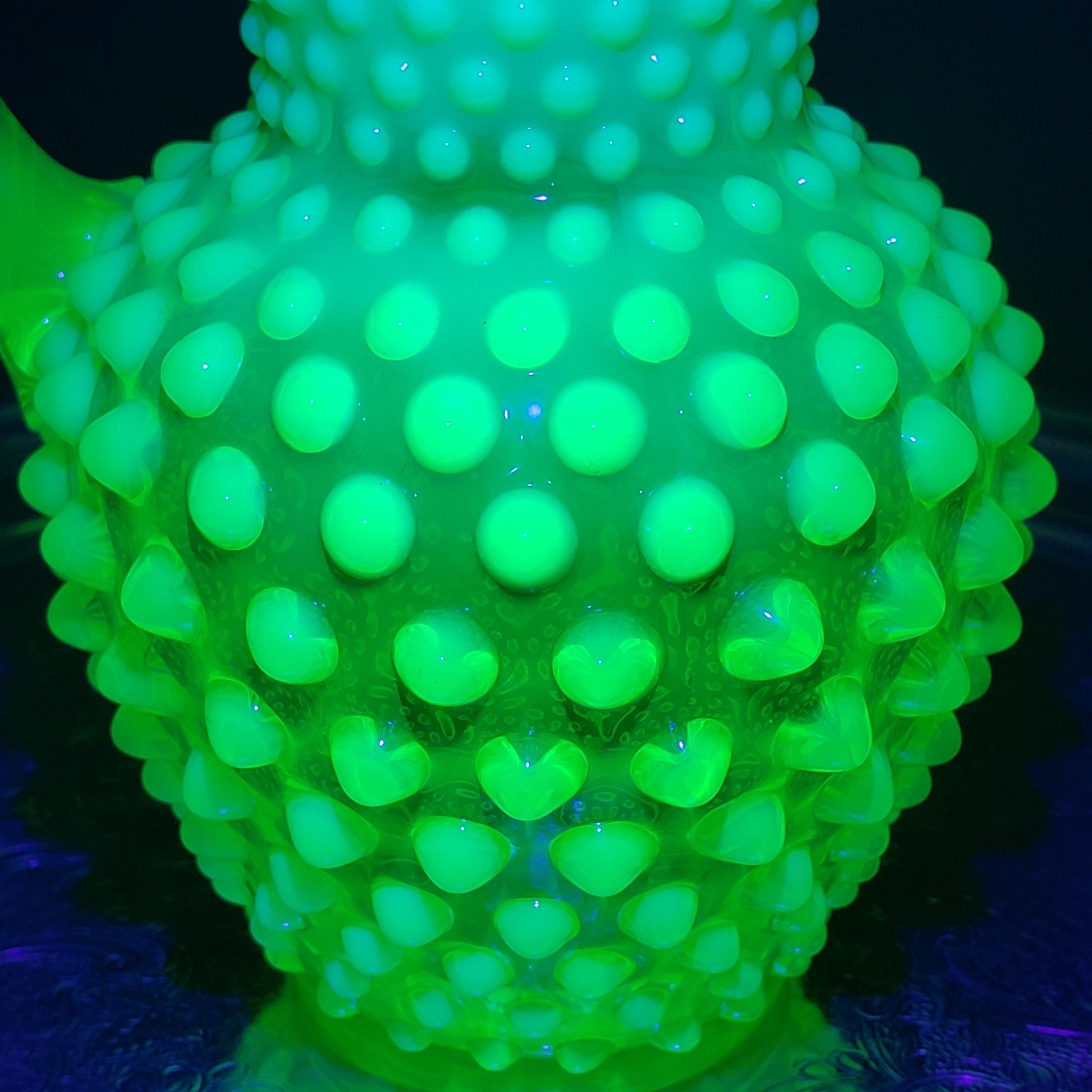 Uranium Glass Fenton Hobnail Syrup Jug - Topaz Opalescent Glass