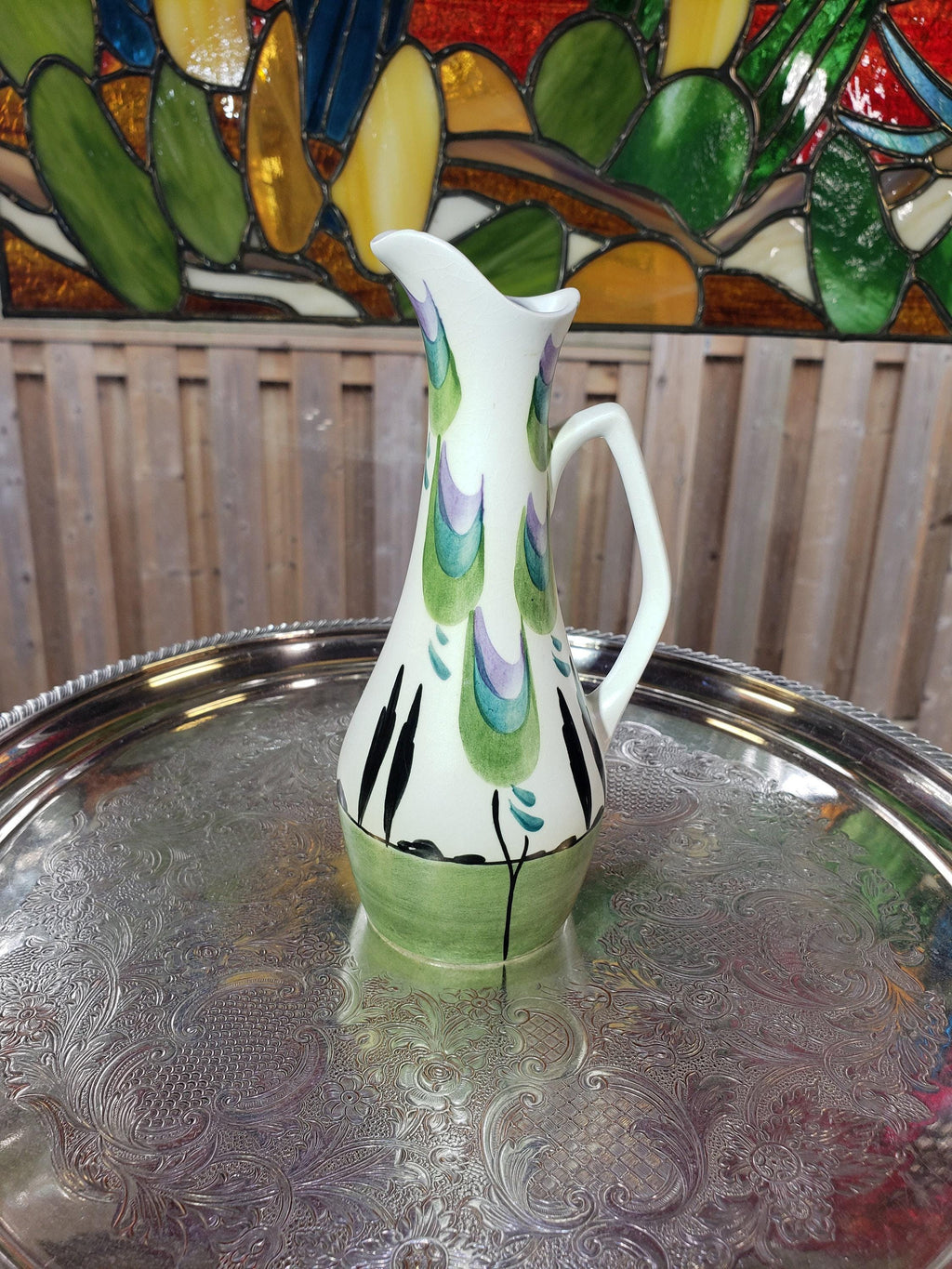 Edward Radford Pitcher: Purple Green Swirl - English Pottery