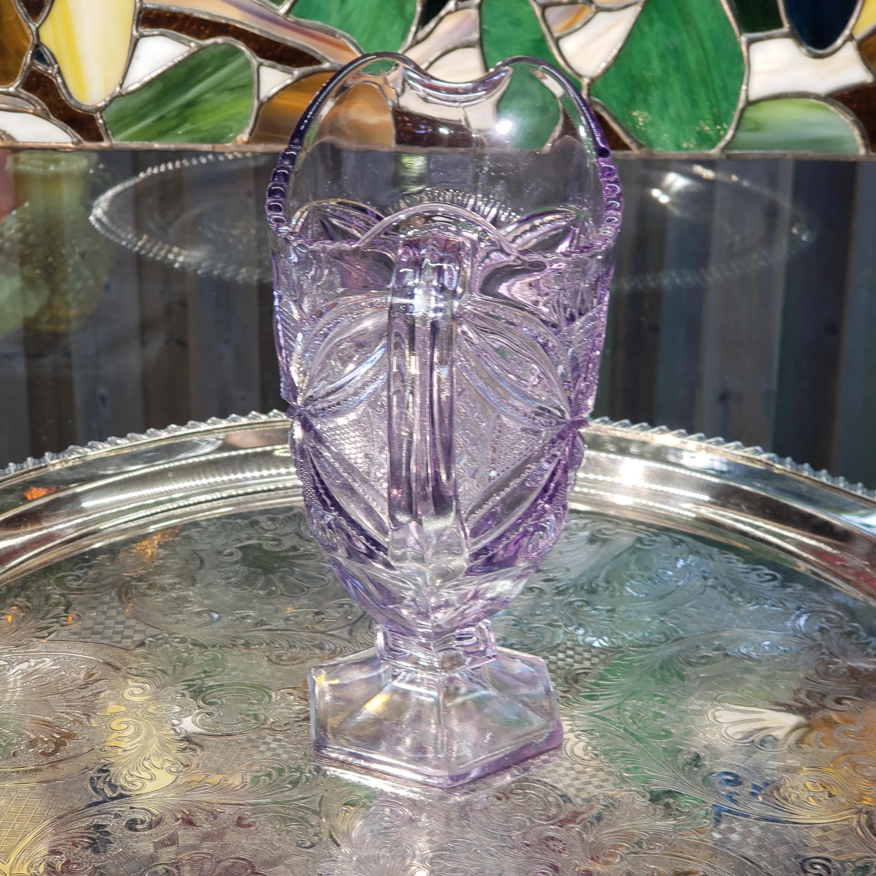 Purple Glass Pitcher - Pattee Cross Pattern, 9 Inch