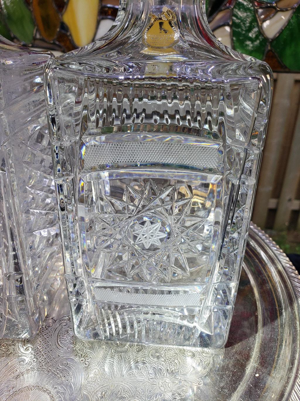Crystal Decanters: 1950s German Diamond Pattern - Pair