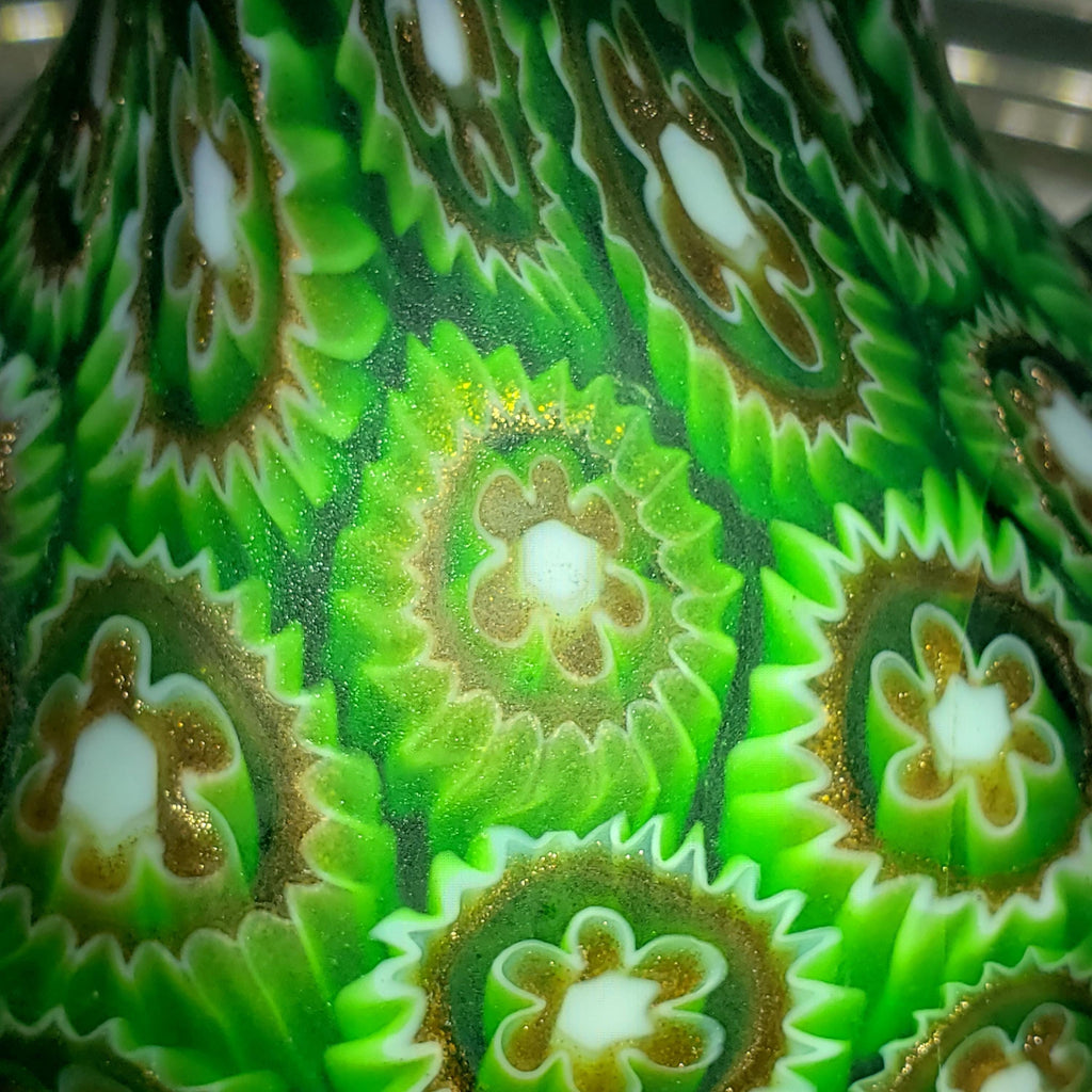 Murano Millefiori Glass Vase - Emerald Green Amphora with Handles