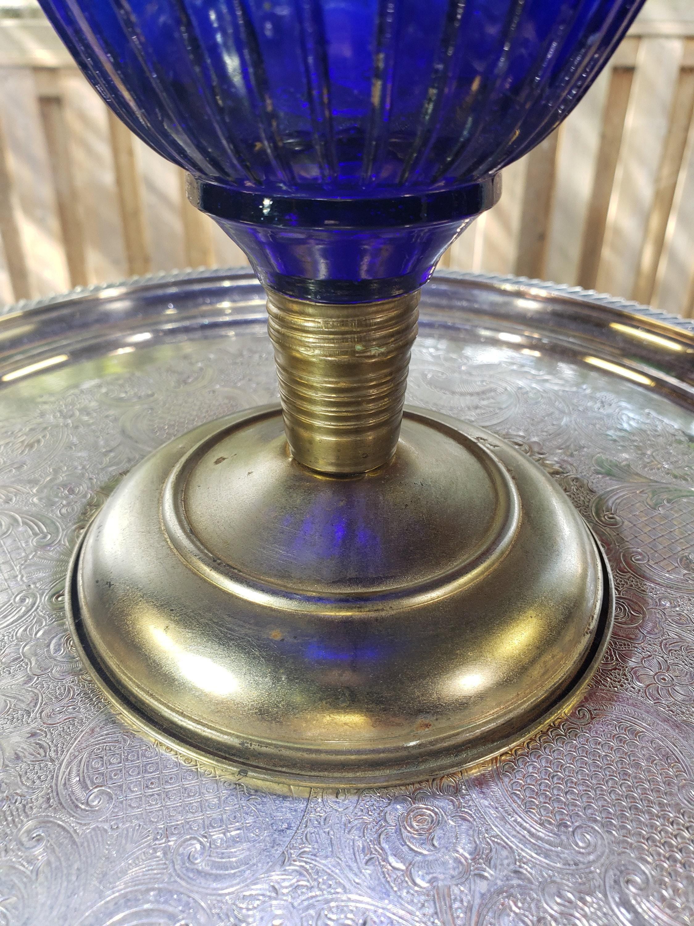 Cobalt Blue Oil Lamp - Bulls Eye Glass with Pie Crust Chimney