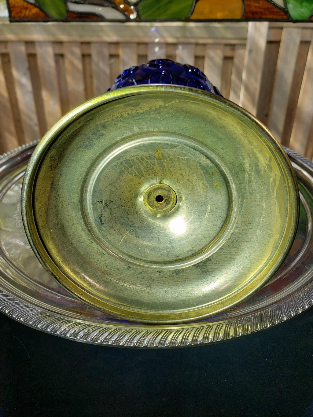 Cobalt Blue Oil Lamp - Bulls Eye Glass with Pie Crust Chimney