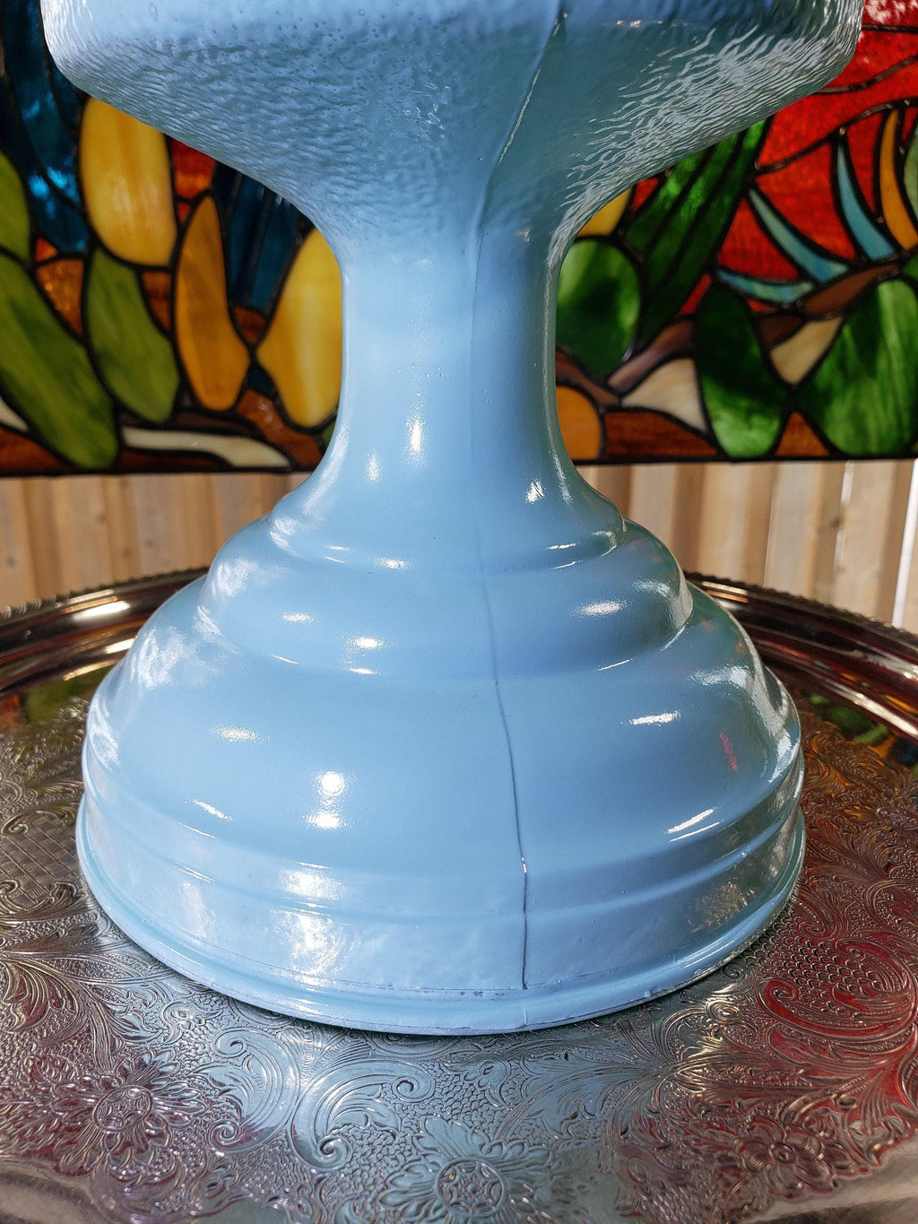 Glass Oil Lamp, Blue Ocean Breeze Painted (Mid-Century)