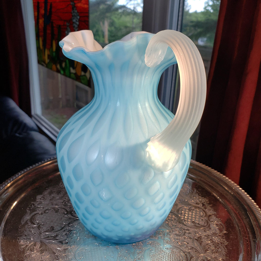Glass Pitcher: Light Blue Quilted Diamond Design - Victorian Style