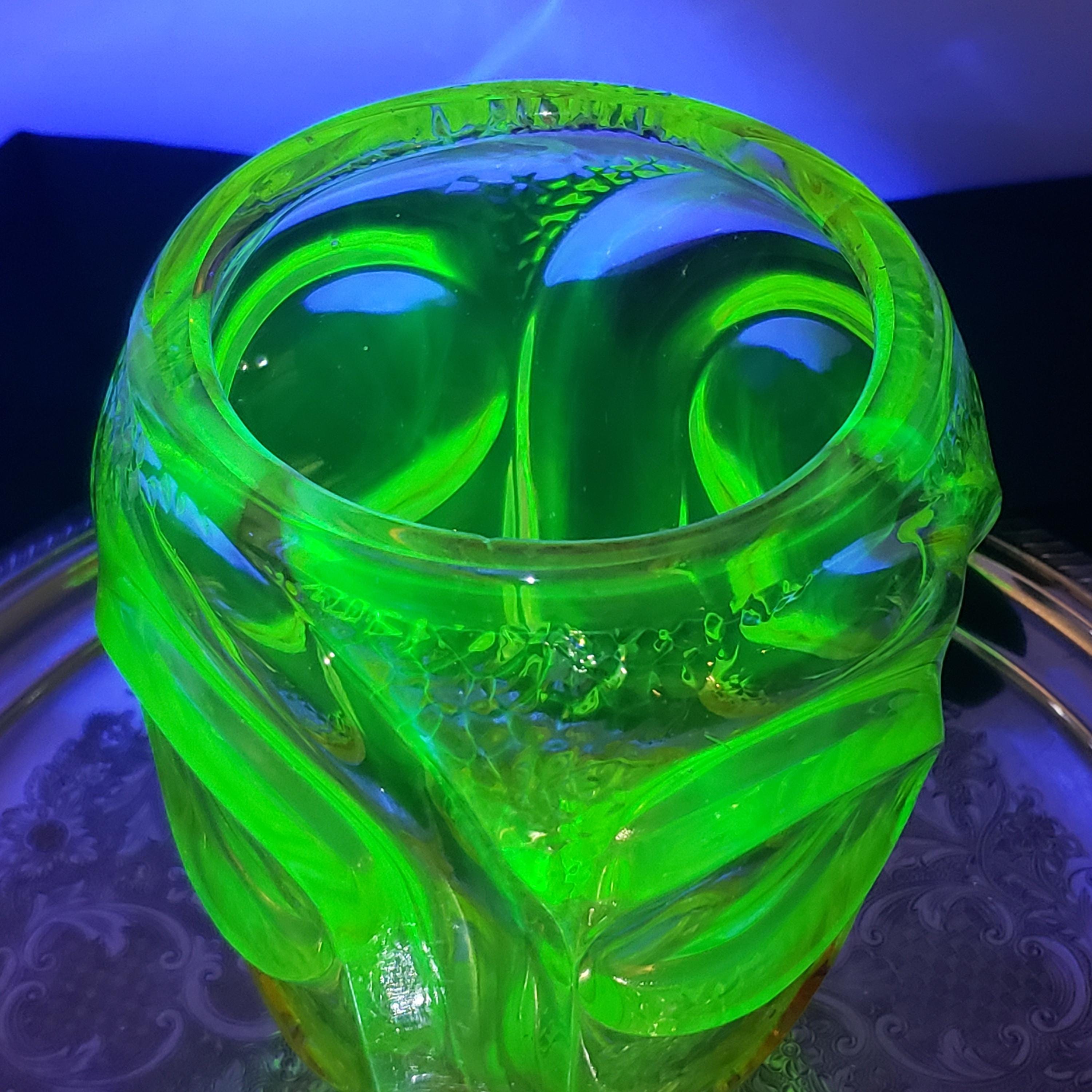 Uranium Glass Vase: Pink & Green Atlas, 1930s Art Deco