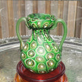 Murano Millefiori Glass Vase - Emerald Green Amphora with Handles