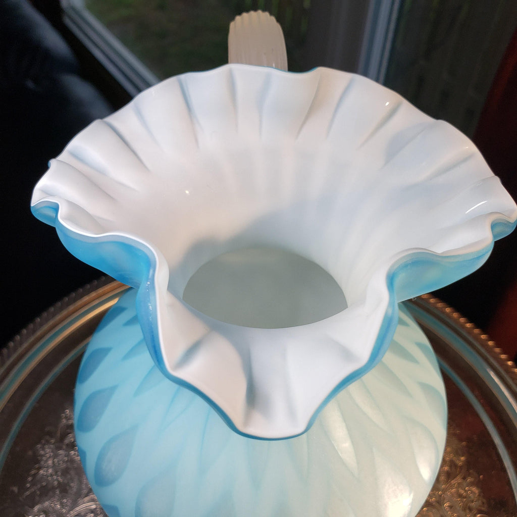 Glass Pitcher: Light Blue Quilted Diamond Design - Victorian Style