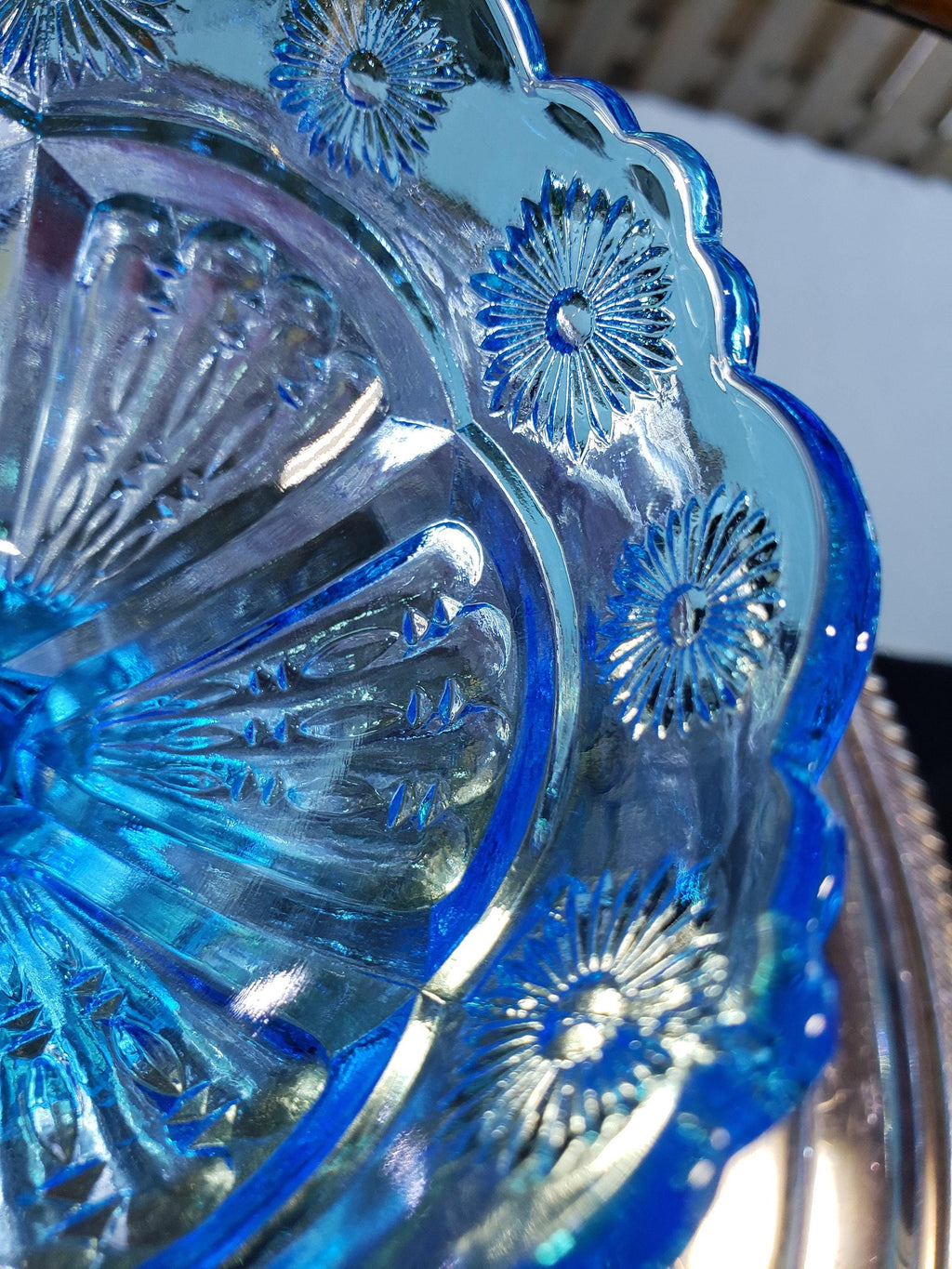Blue Glass Comport: Floral Collectible Dish