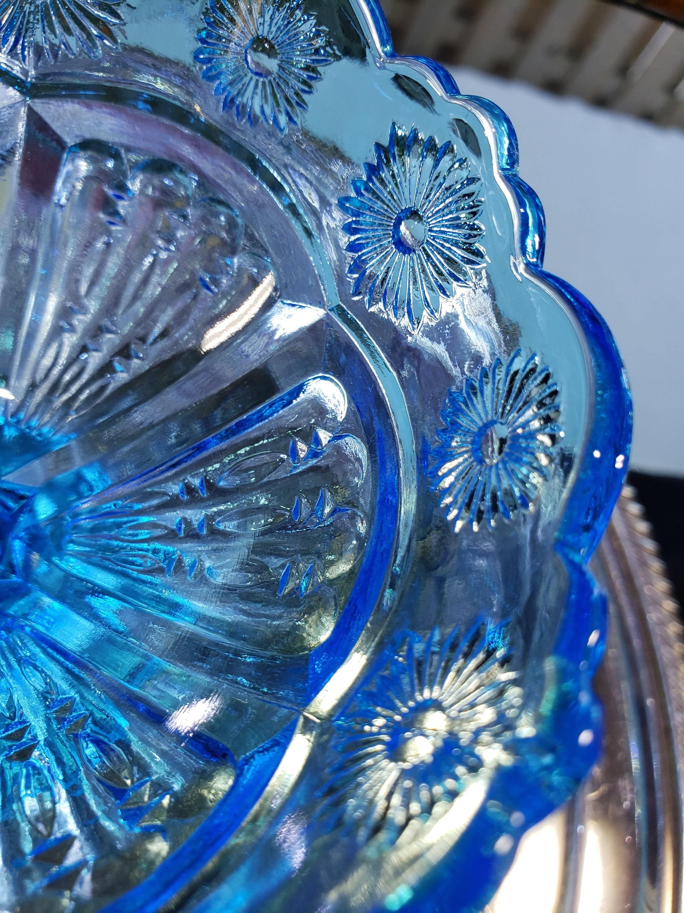 Blue Glass Comport: Floral Collectible Dish