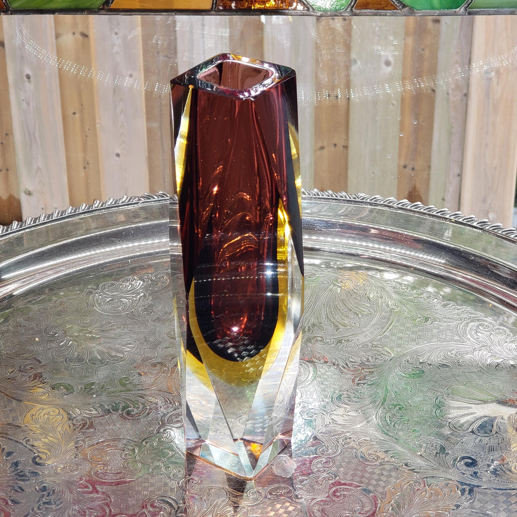 Murano Glass Vase: Flavio Poli Inspired Faceted Design (Amethyst & Amber)