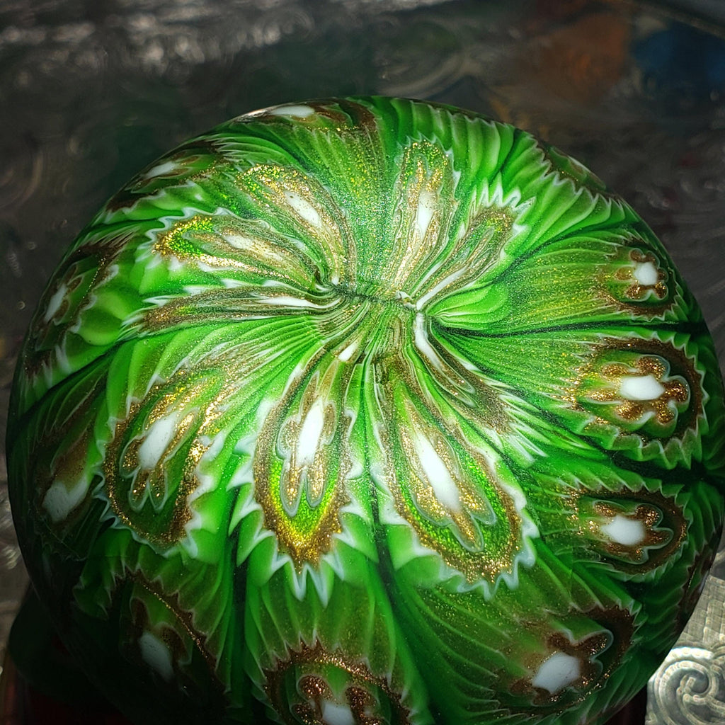 Murano Millefiori Glass Vase - Emerald Green Amphora with Handles