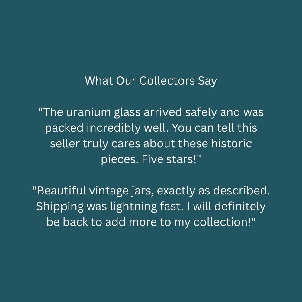 The image is a collage of two images. The first image shows a beautiful vintage jar, and the second image depicts a beautiful vintage jar. The text in the image describes the seller's appreciation for these historic pieces, stating that the seller truly cares about these pieces and that the seller will definitely be back to add more to the collection.