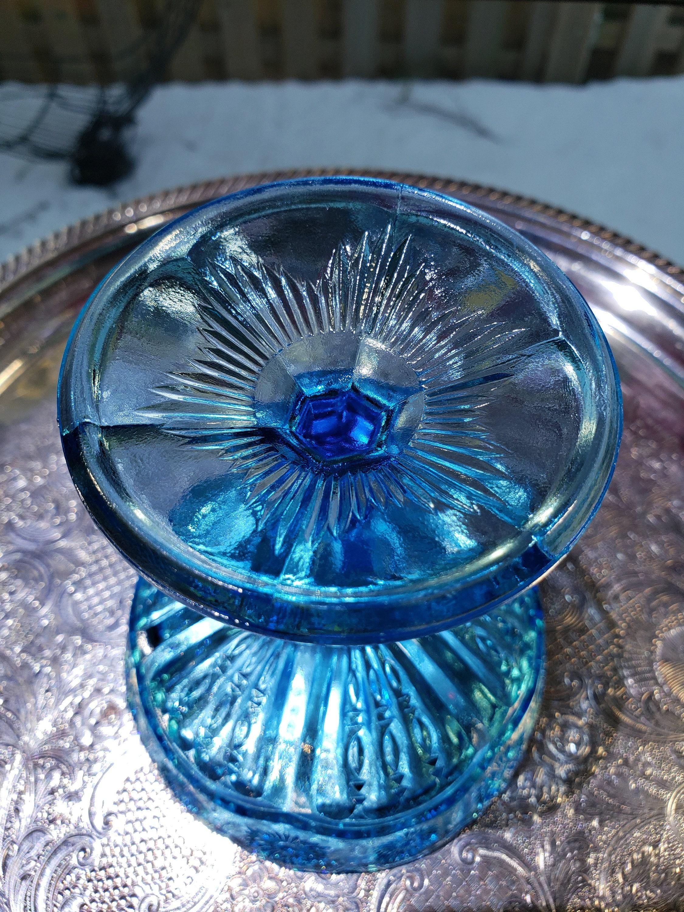Blue Glass Comport: Floral Collectible Dish