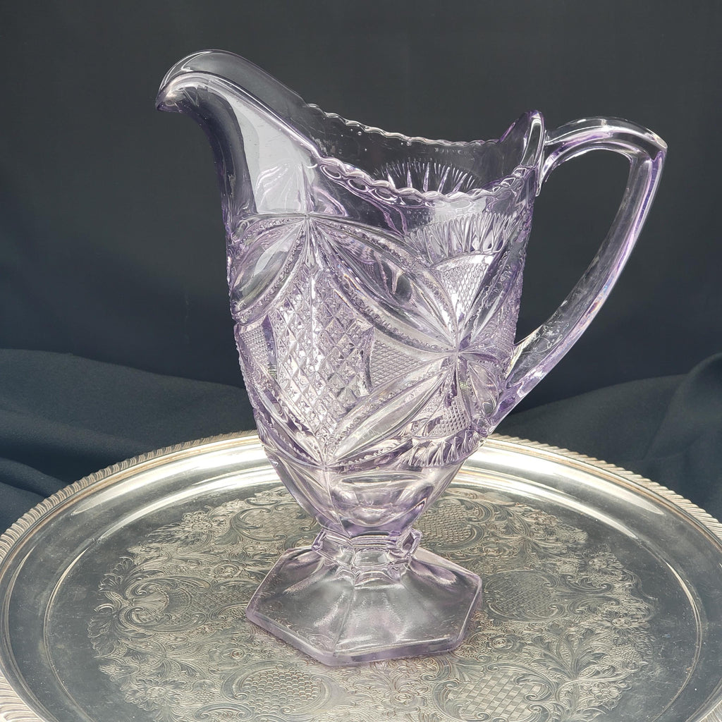 Purple Glass Pitcher - Pattee Cross Pattern, 9 Inch