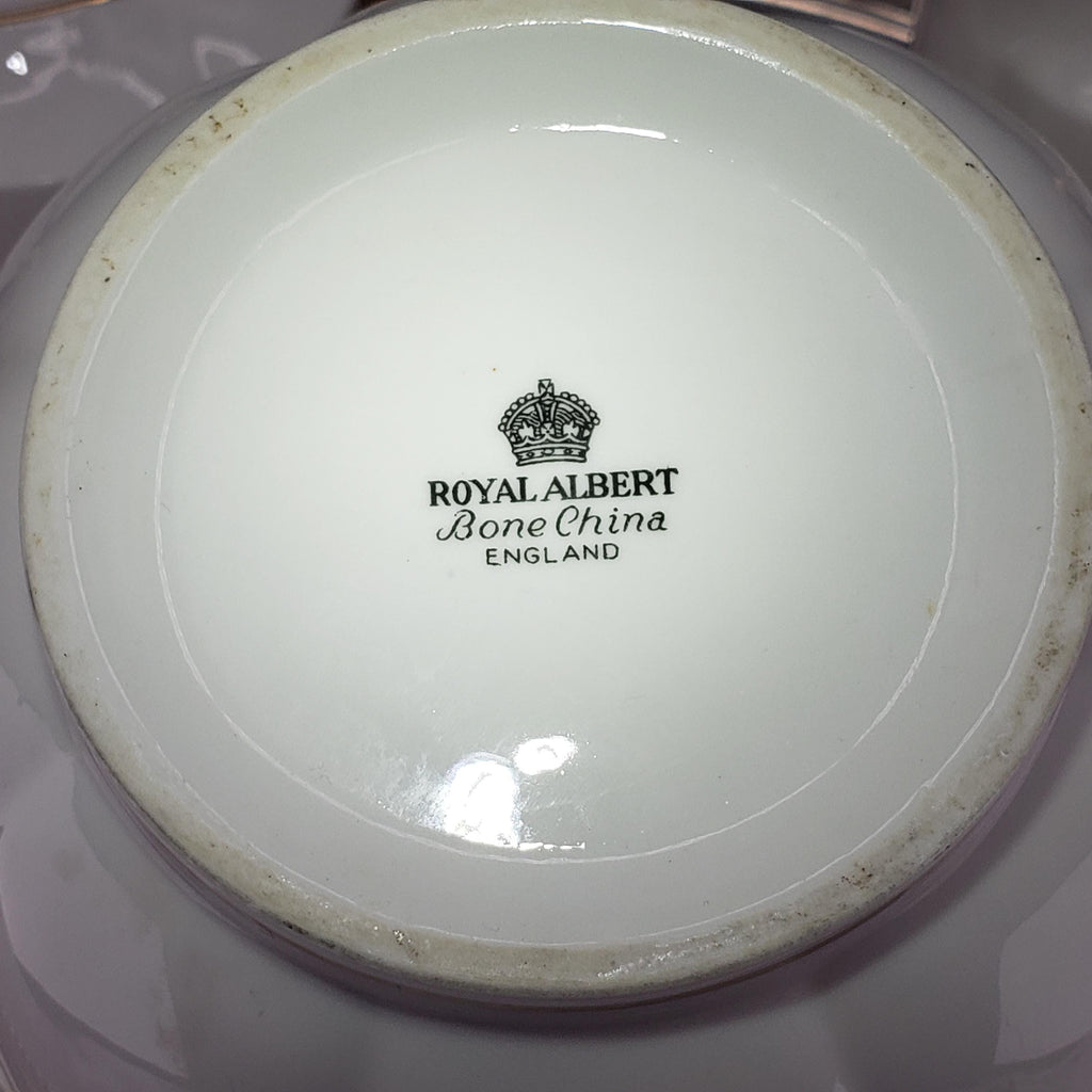 Vintage Royal Albert Teapot, White China Set With Gold Trim, 3pc.