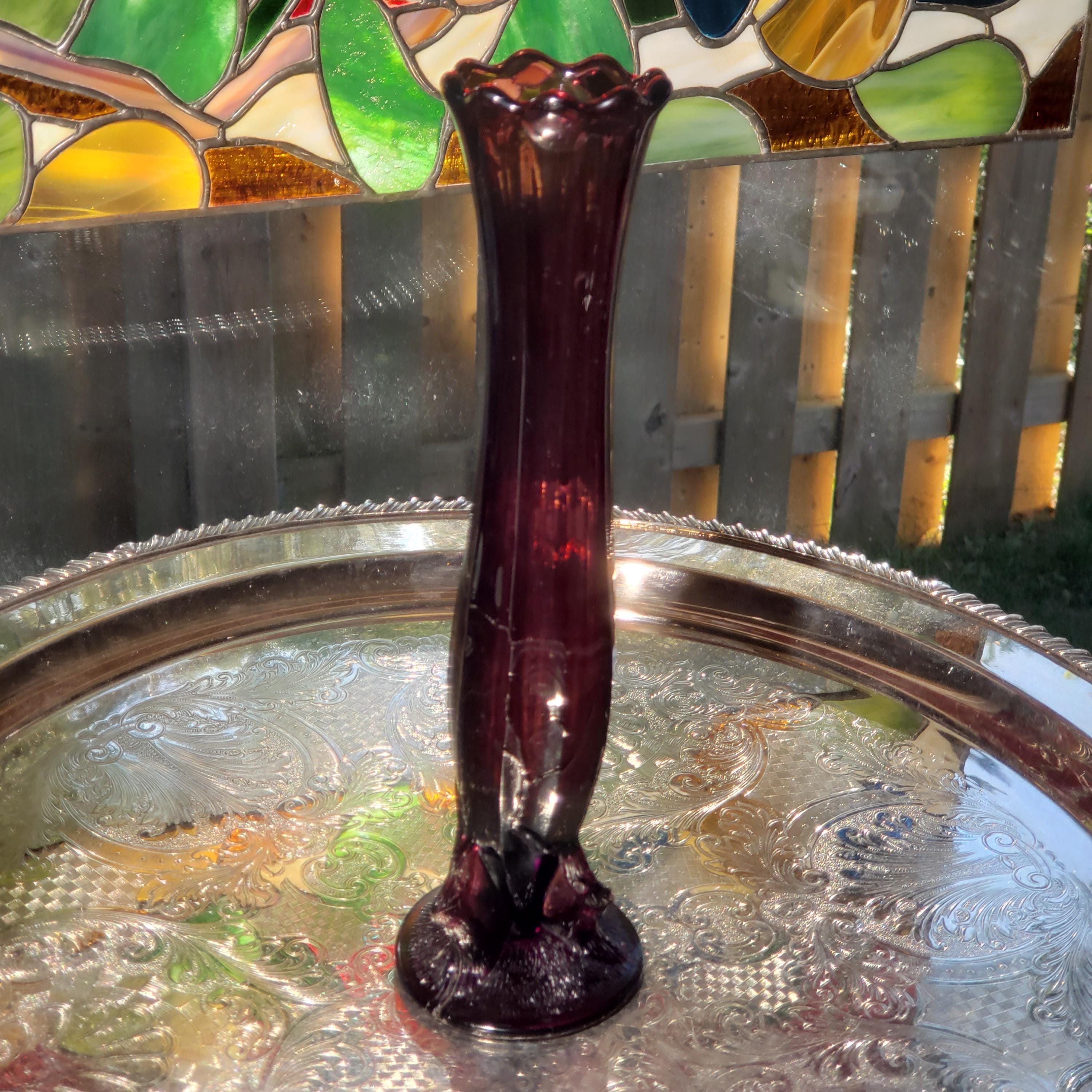 Amethyst Glass Vase, Antique Dugan Twig Pattern