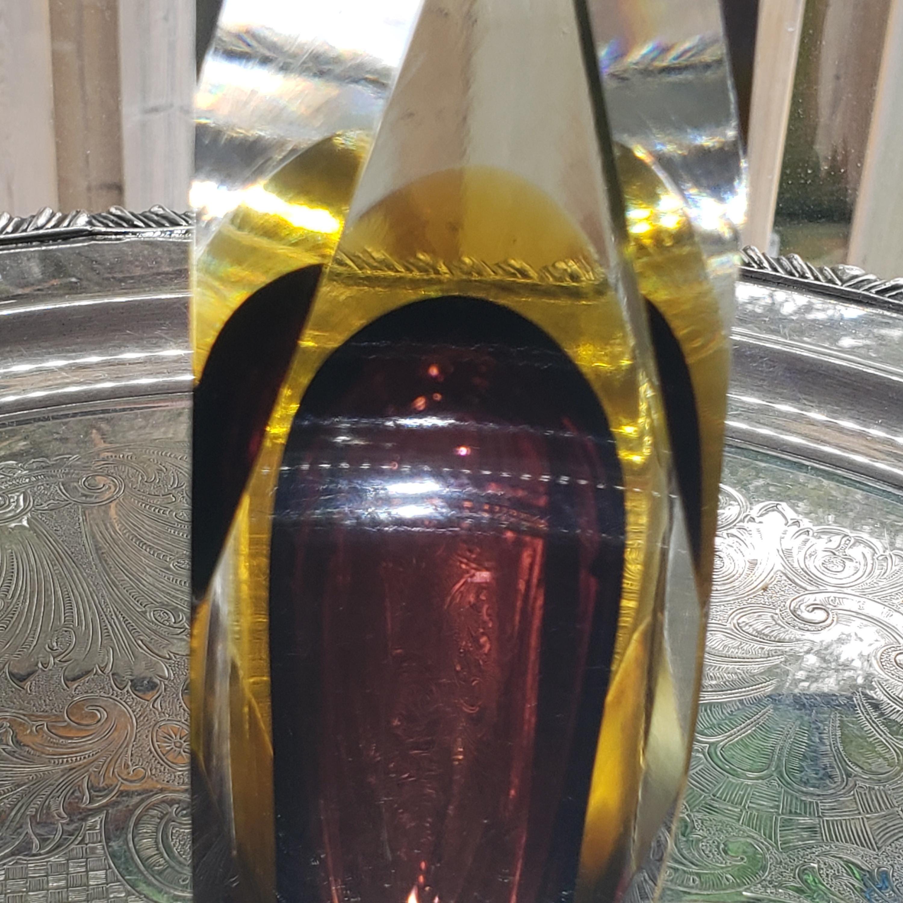 Murano Glass Vase: Flavio Poli Inspired Faceted Design (Amethyst & Amber)