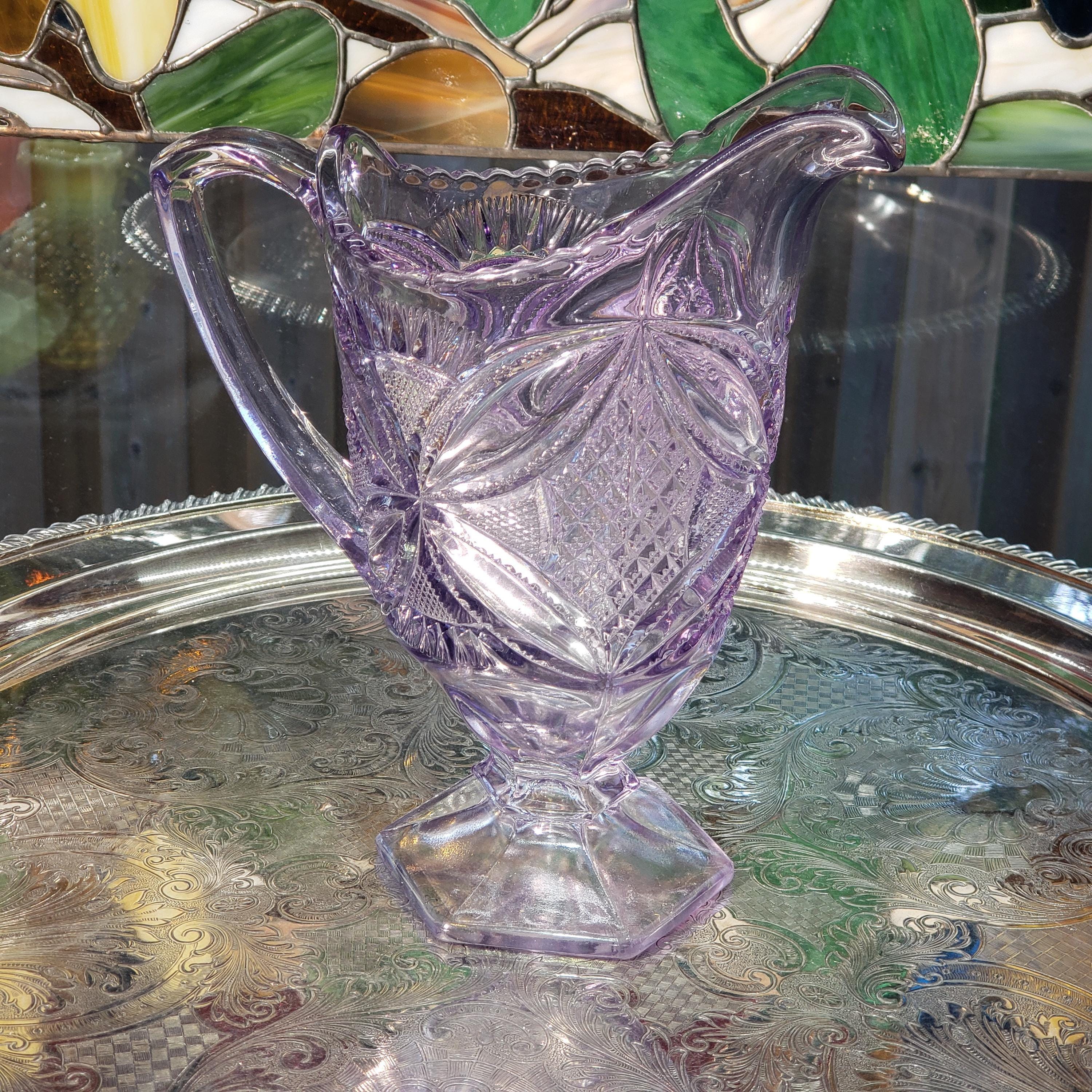 Purple Glass Pitcher - Pattee Cross Pattern, 9 Inch