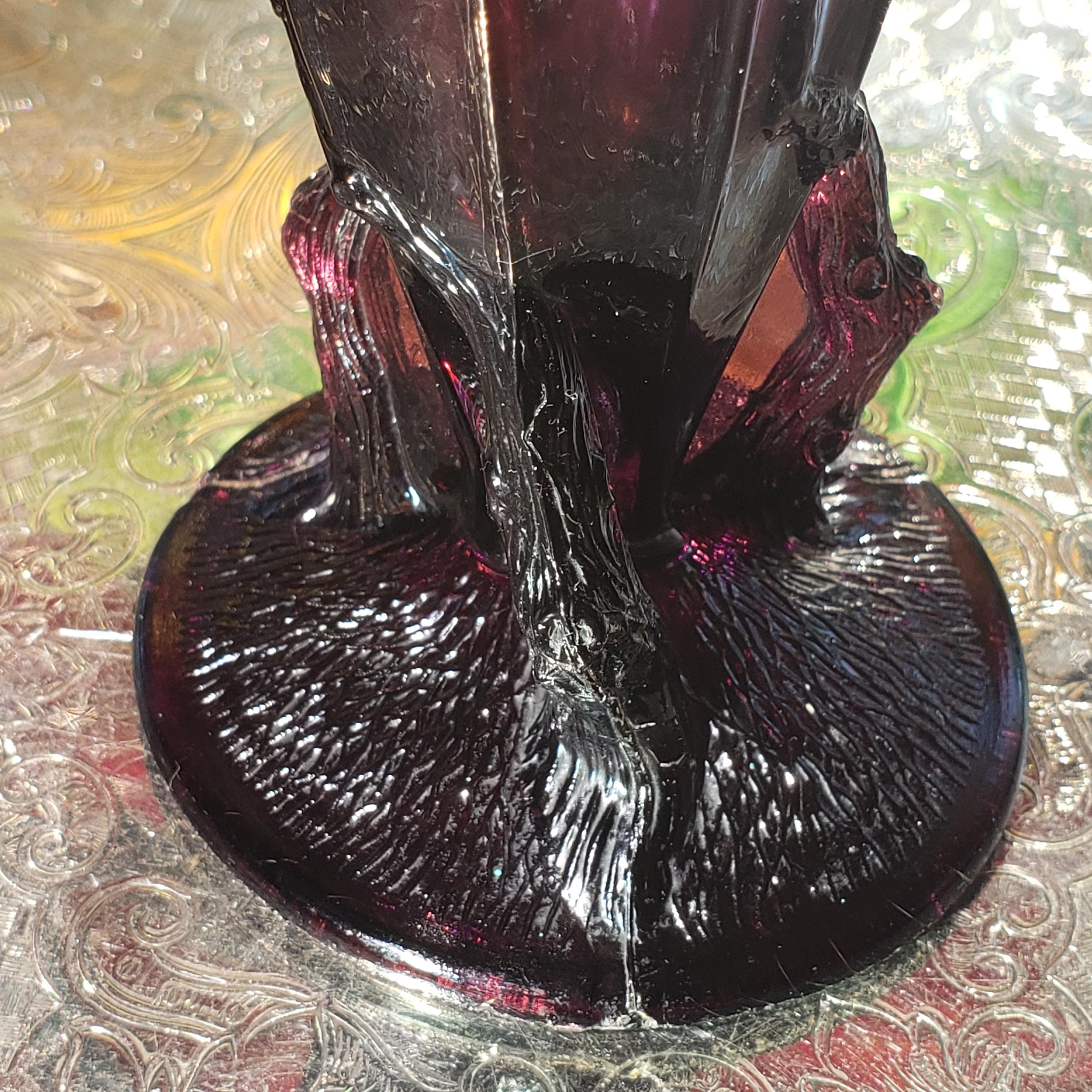 Amethyst Glass Vase, Antique Dugan Twig Pattern