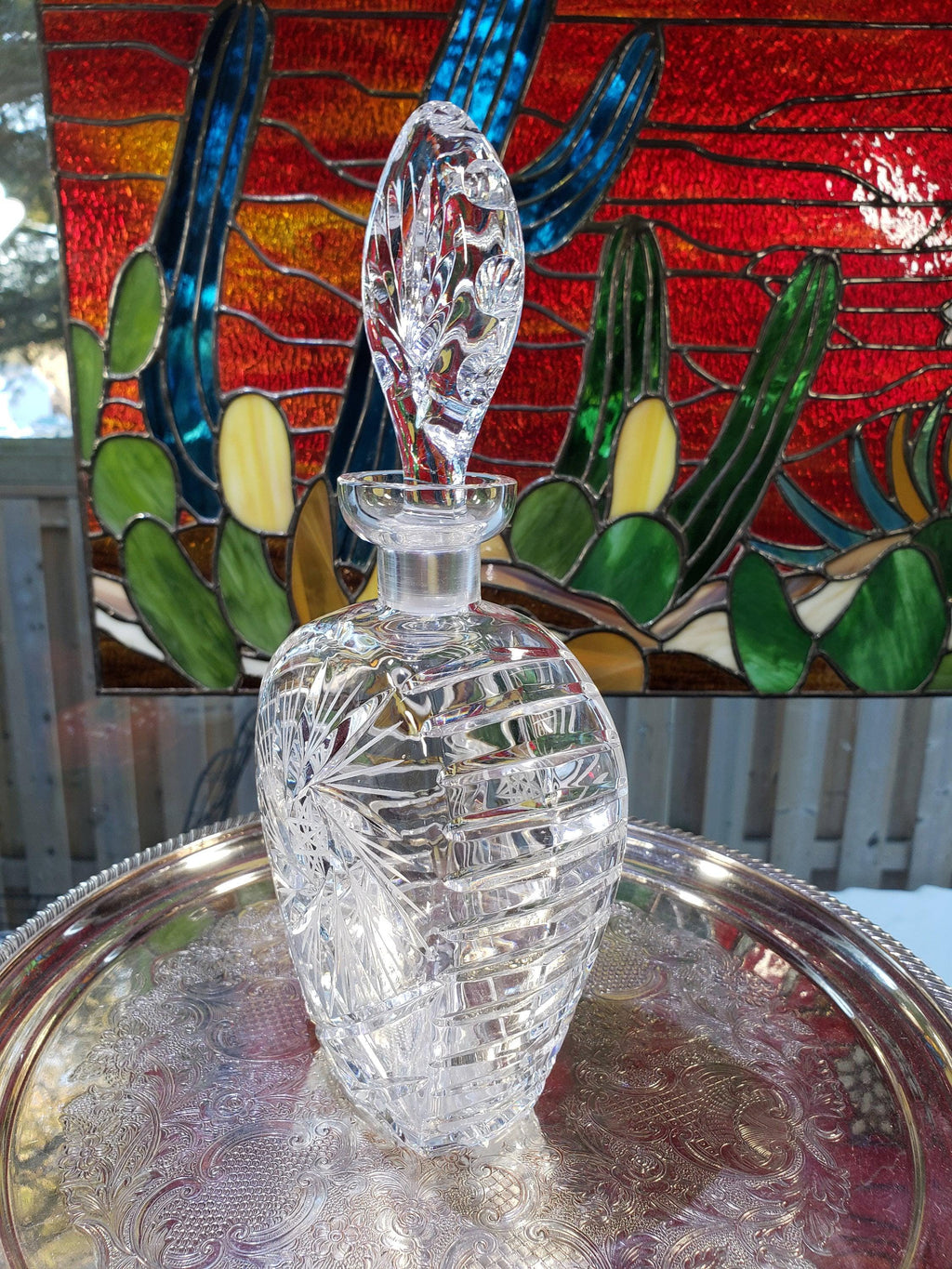 Crystal Decanter: Tombstone Shape - Pinwheel Pattern