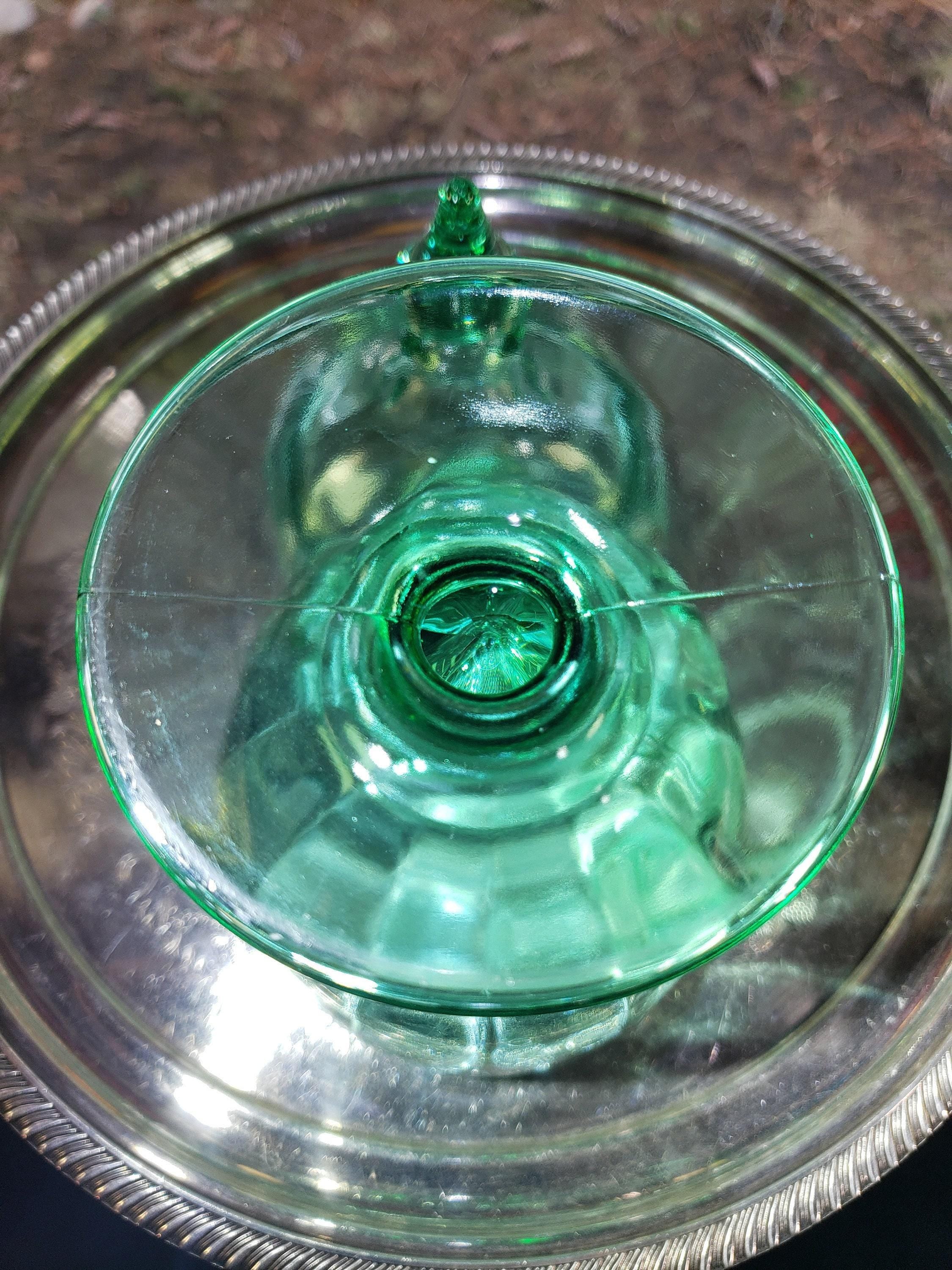 Green Glass Candy Jar: New Martinsville - Lidded 1900s Decor