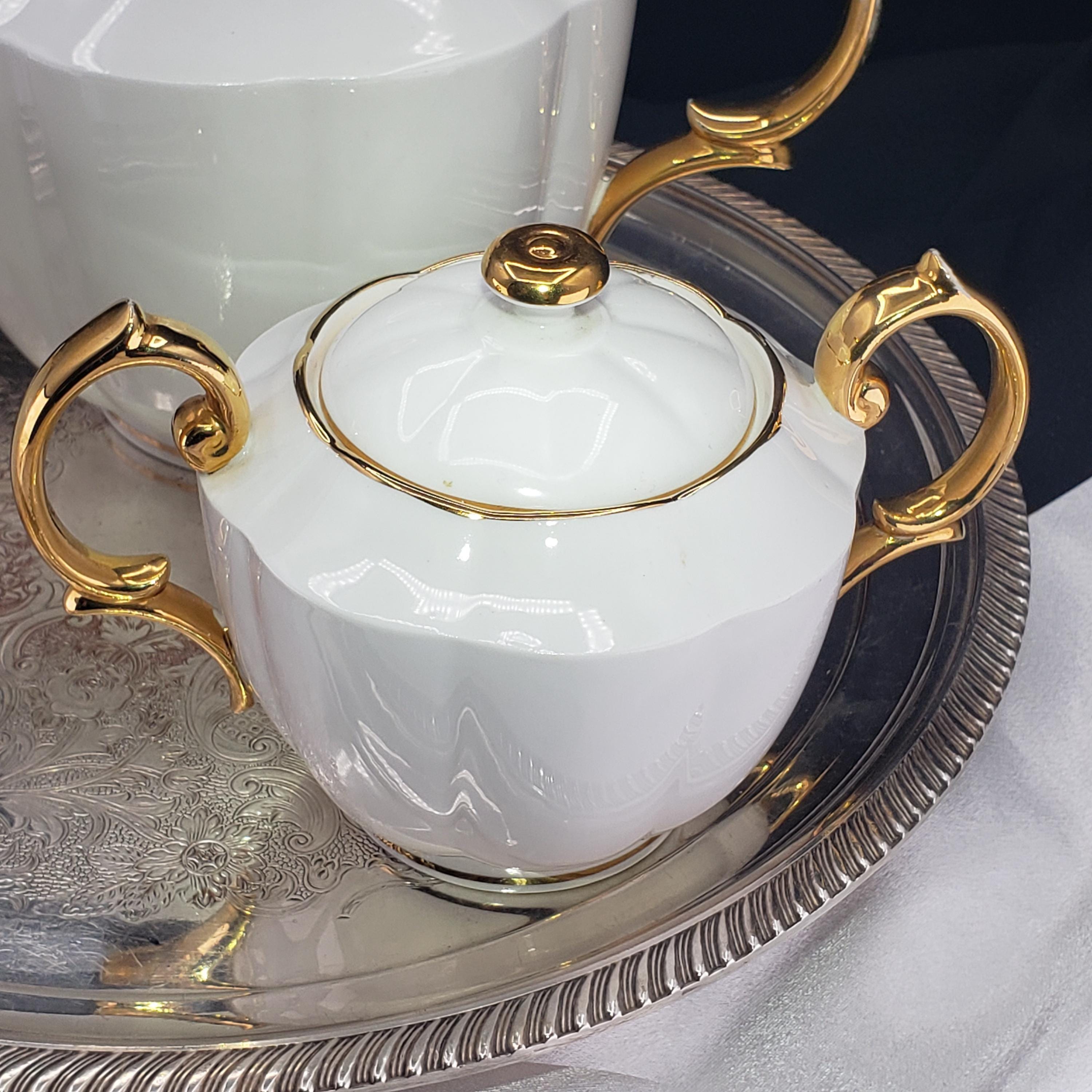 Vintage Royal Albert Teapot, White China Set With Gold Trim, 3pc.