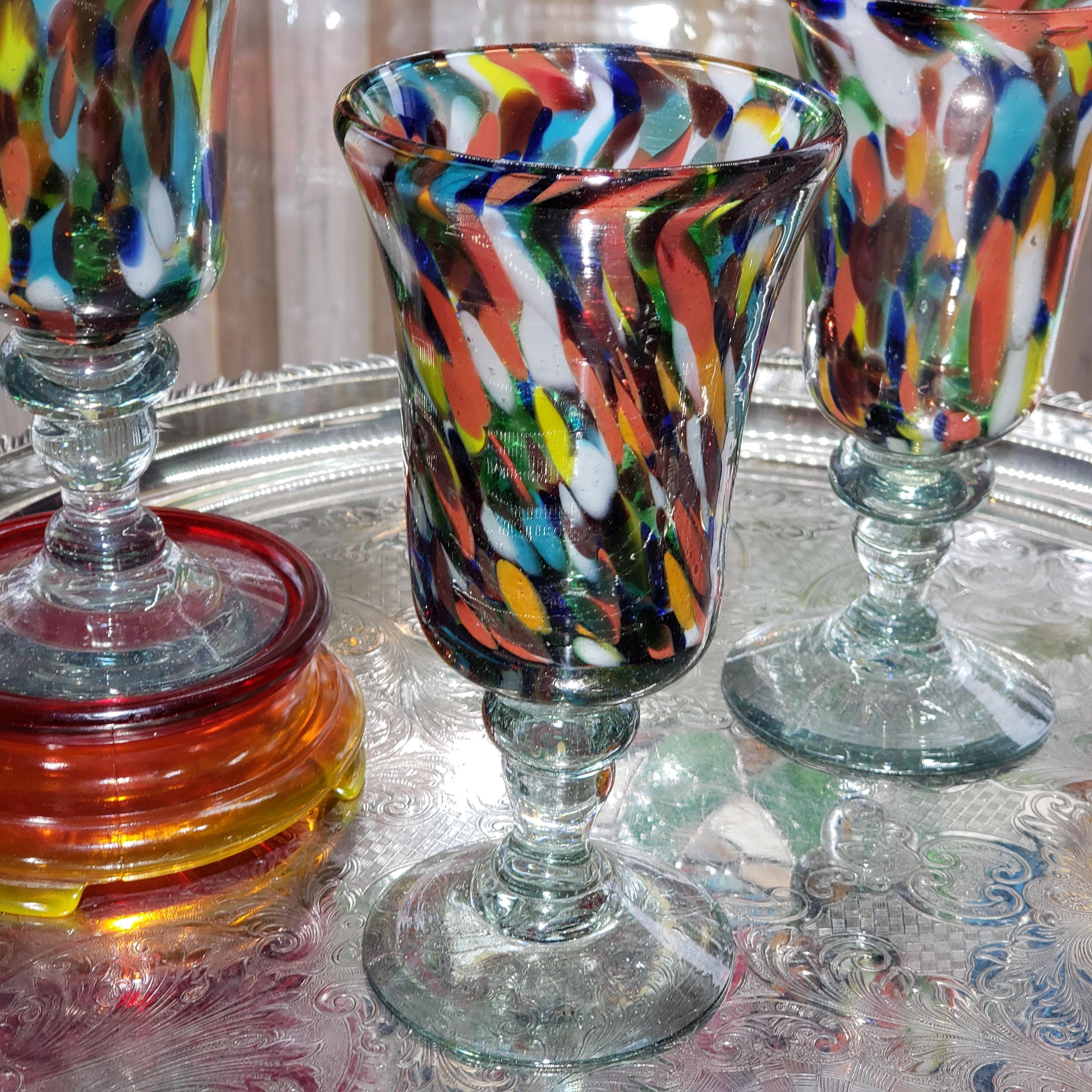 Confetti Glasses, Handmade Colorful Drinkware (Set of 4)