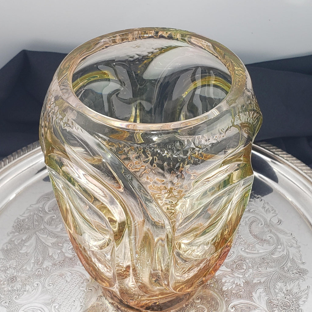 Uranium Glass Vase: Pink & Green Atlas, 1930s Art Deco