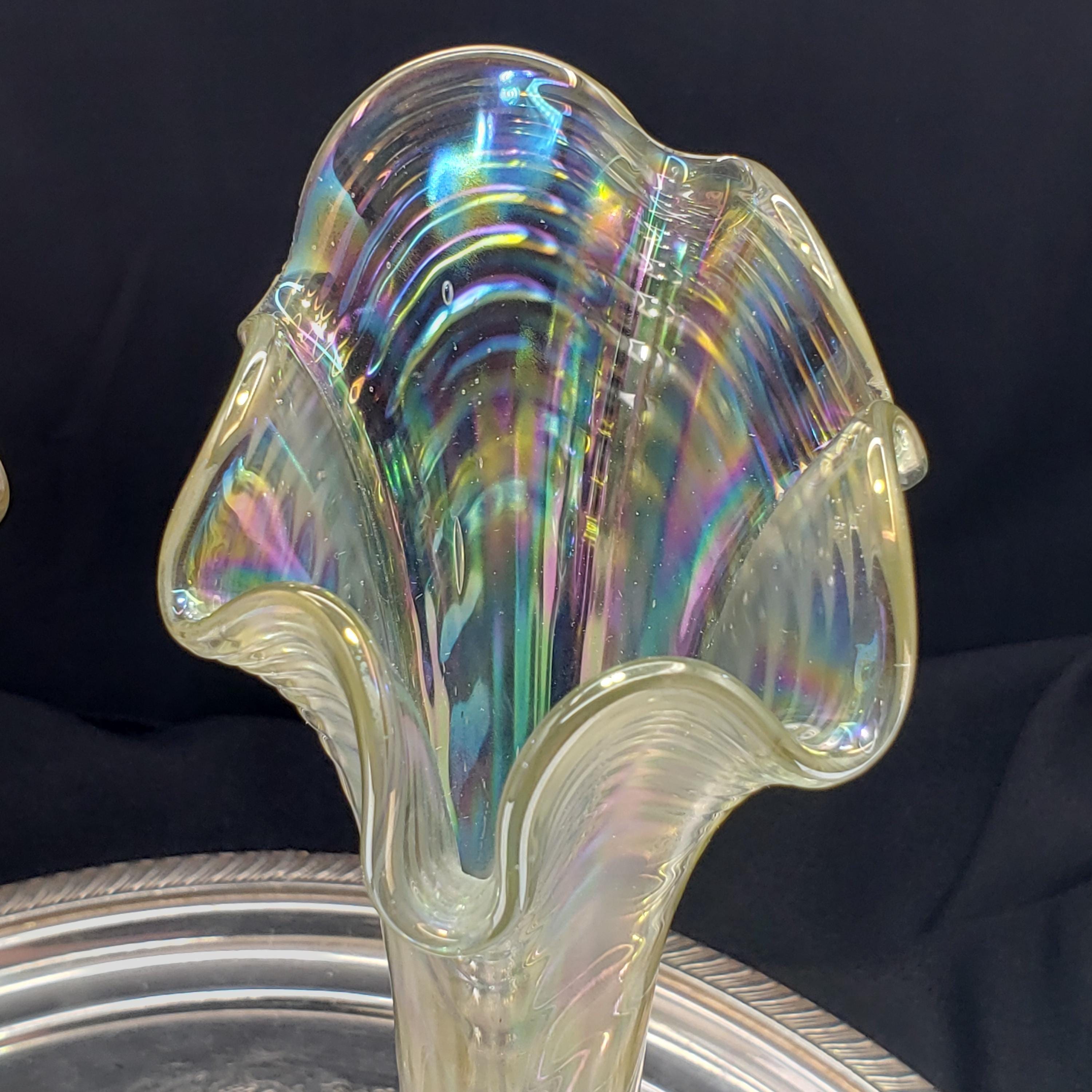 Carnival Glass Vases: Ripple Pattern - Iridescent White