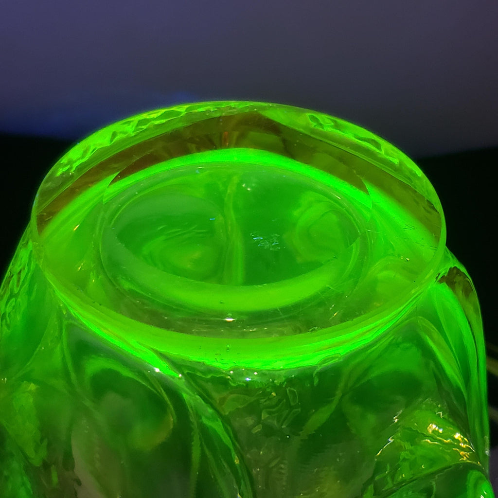 Uranium Glass Vase: Pink & Green Atlas, 1930s Art Deco