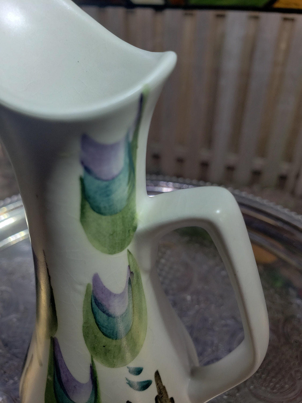 Edward Radford Pitcher: Purple Green Swirl - English Pottery