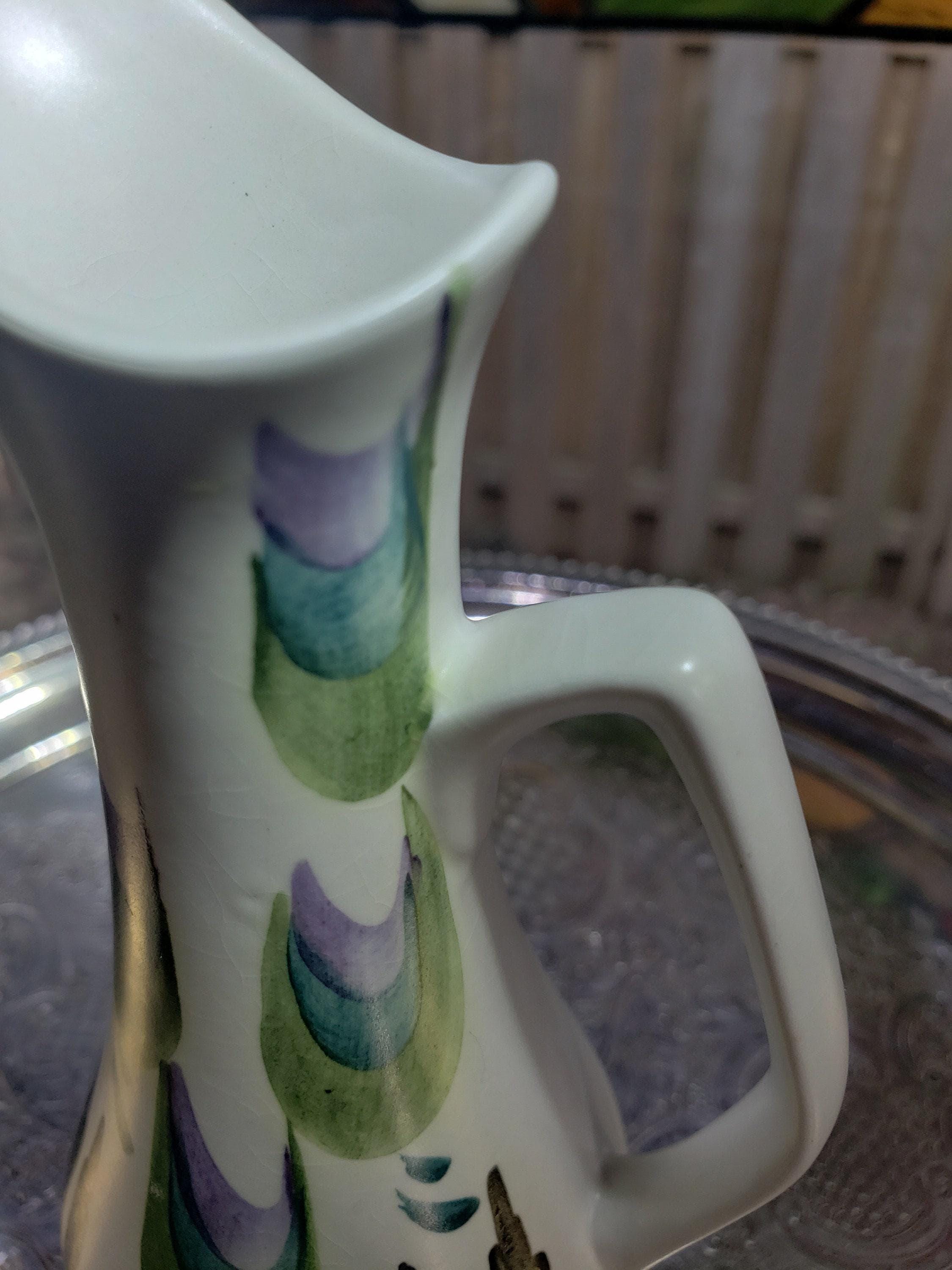 Edward Radford Pitcher: Purple Green Swirl - English Pottery
