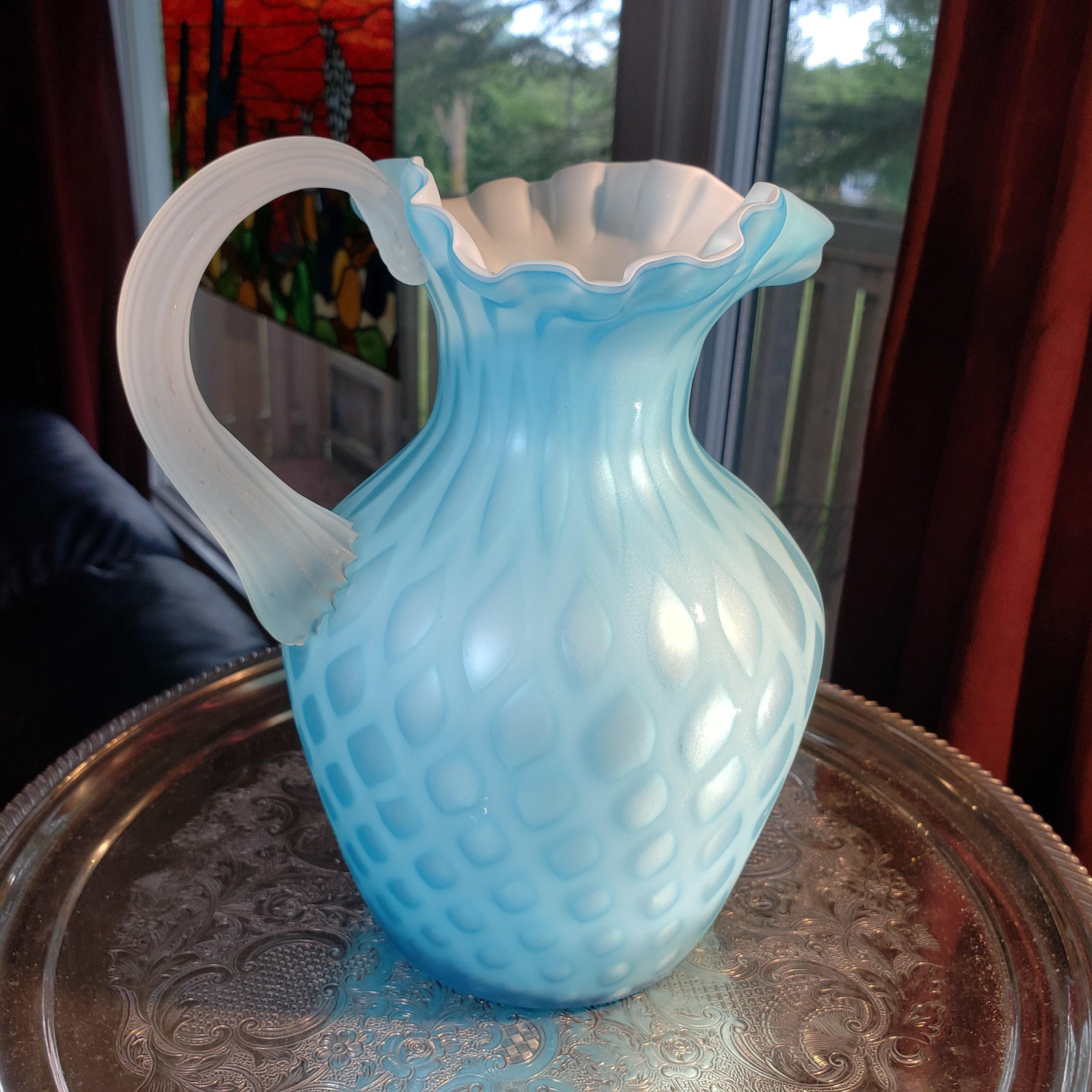 Glass Pitcher: Light Blue Quilted Diamond Design - Victorian Style