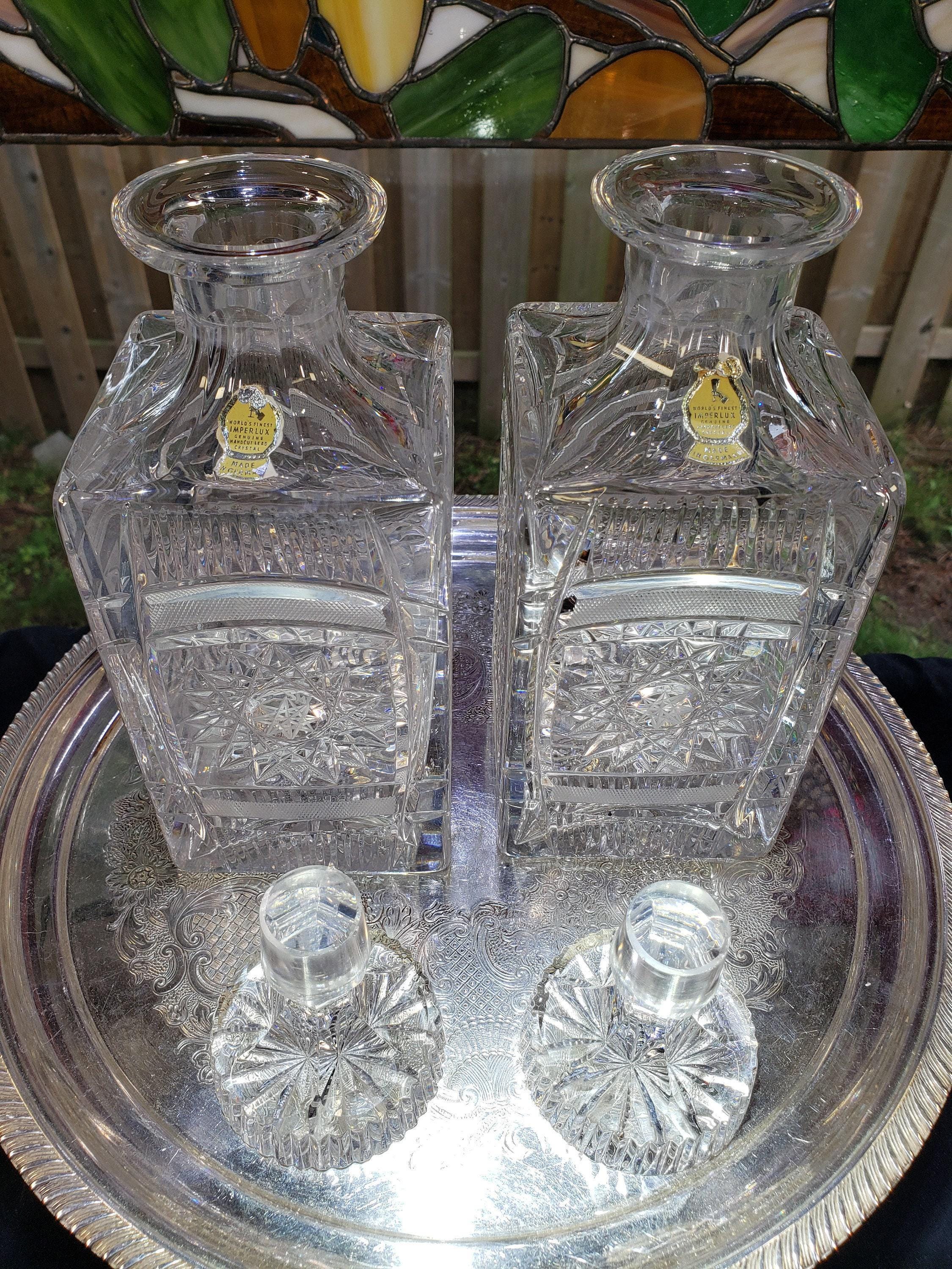 Crystal Decanters: 1950s German Diamond Pattern - Pair