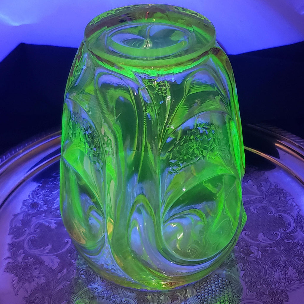 Uranium Glass Vase: Pink & Green Atlas, 1930s Art Deco
