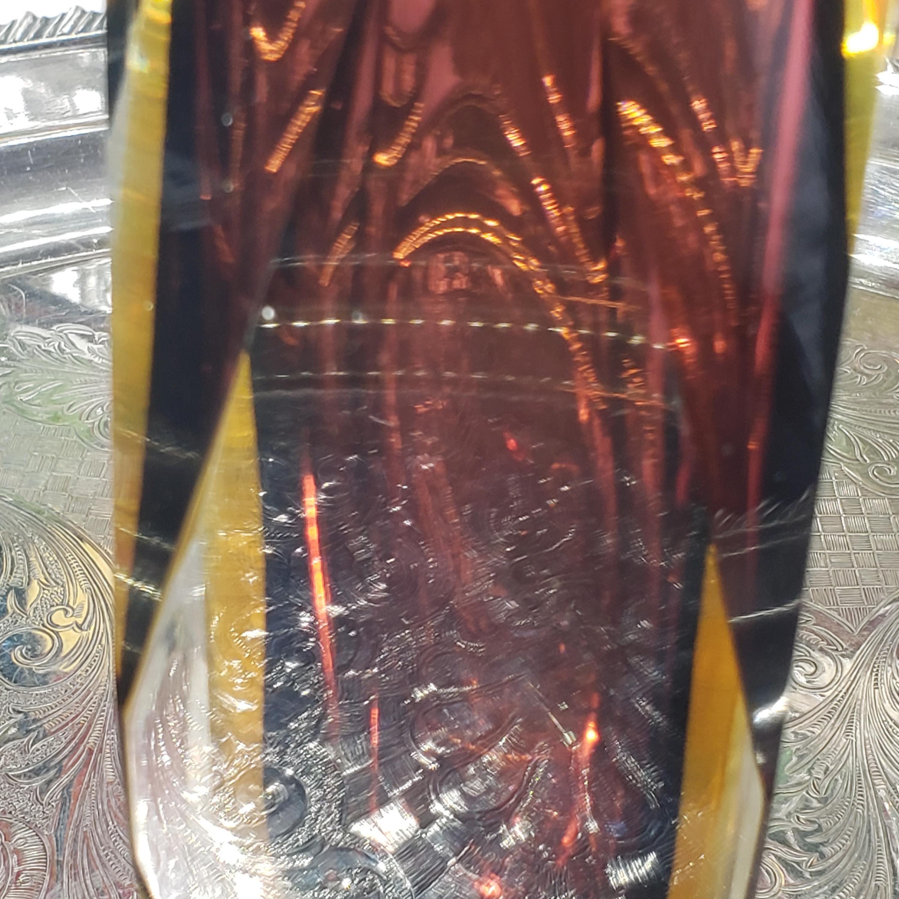 Murano Glass Vase: Flavio Poli Inspired Faceted Design (Amethyst & Amber)