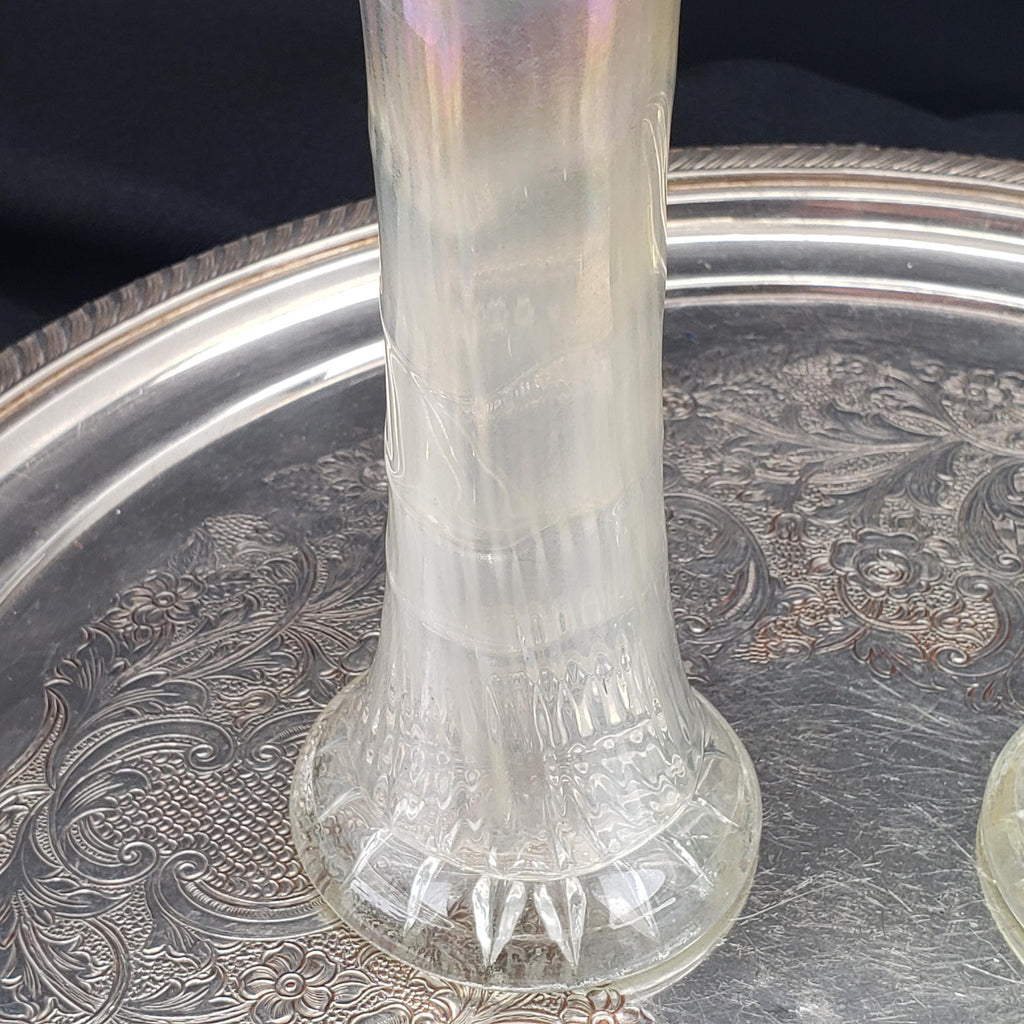 Carnival Glass Vases: Ripple Pattern - Iridescent White