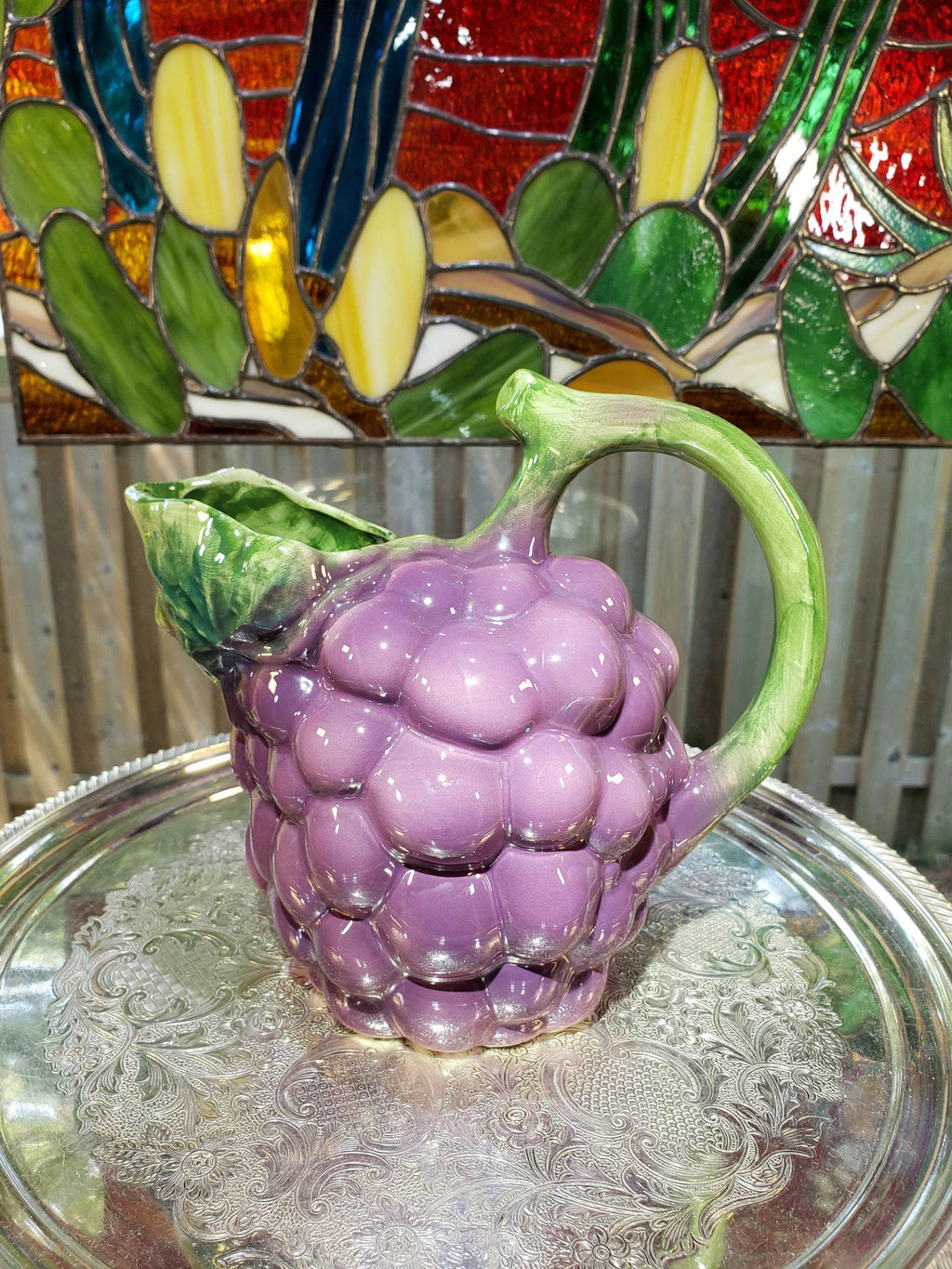 Purple Grape Shape Pitcher With Green Handle
